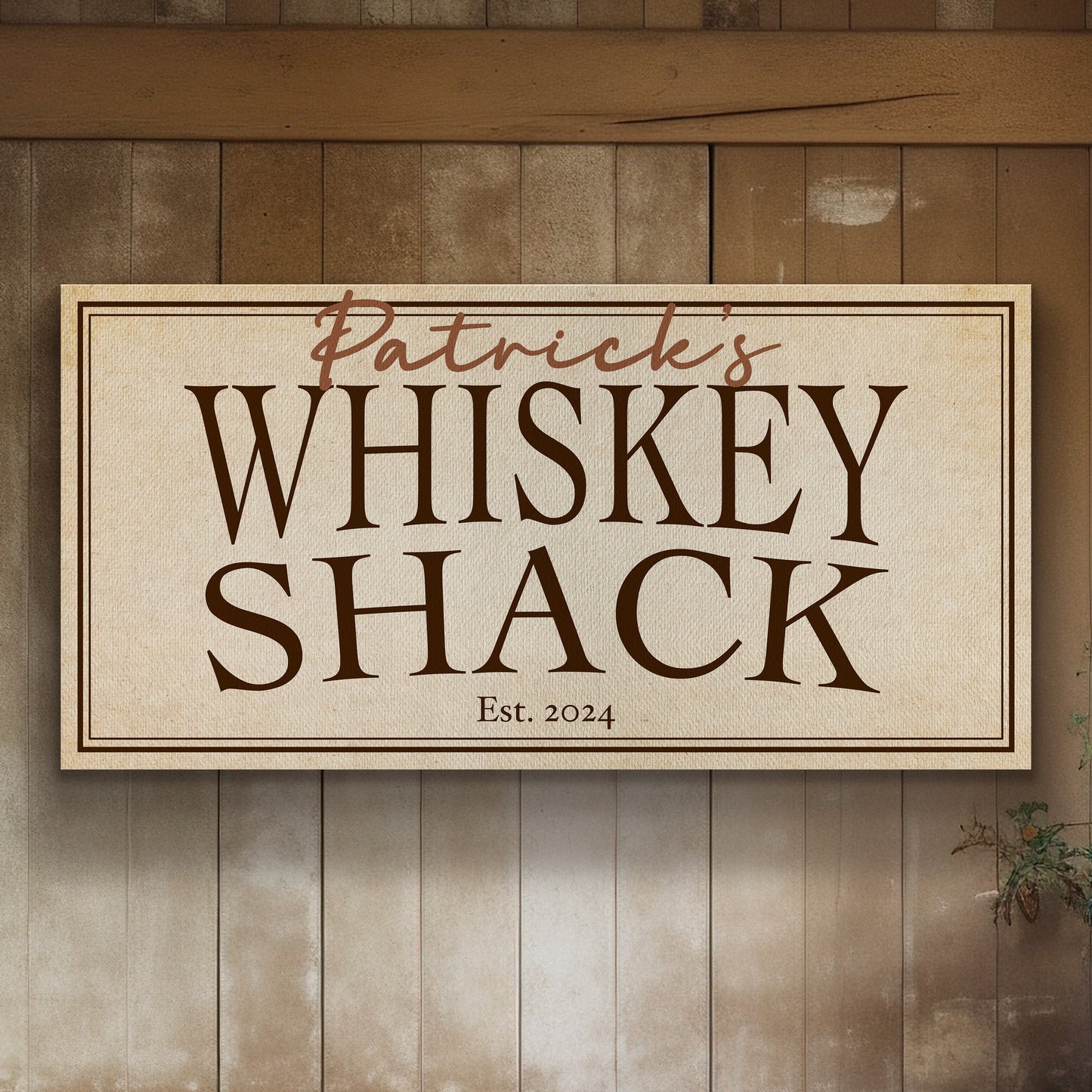Custom Whiskey Bar Sign - Personalized Man Cave Canvas Art - Rustic Whiskey Shack Decor with Custom Family Name - High Quality Canvas Print