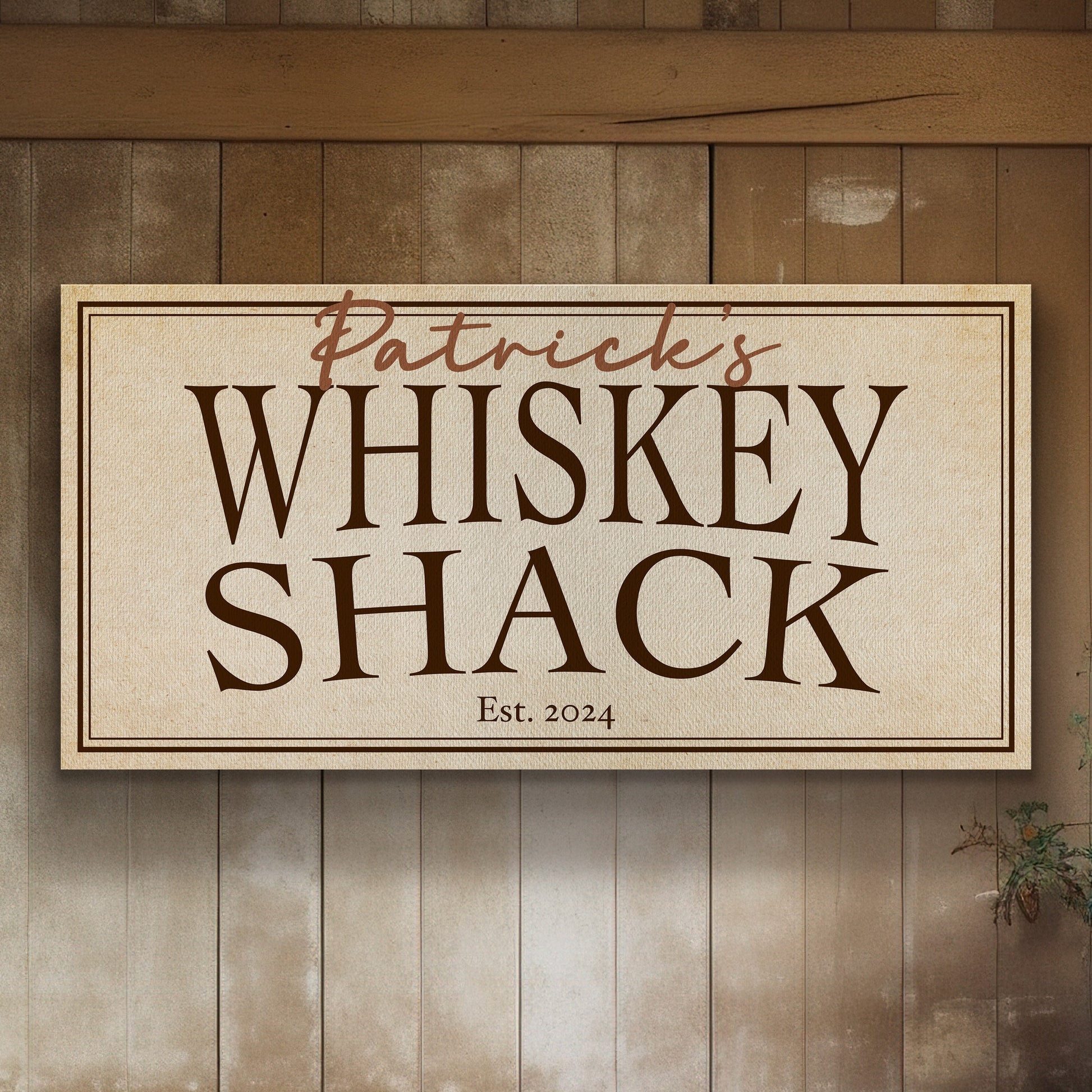 Custom Whiskey Bar Sign - Personalized Man Cave Canvas Art - Rustic Whiskey Shack Decor with Custom Family Name - High Quality Canvas Print