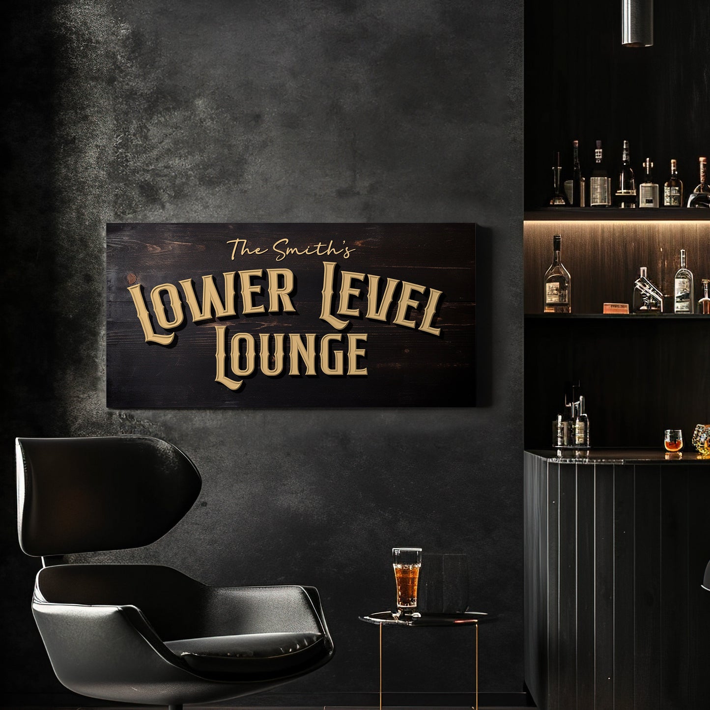 Custom Whiskey Bar Sign - Personalized Man Cave Canvas Art - Lower Level Lounge Decor with Custom Family Name - High Quality Canvas Print