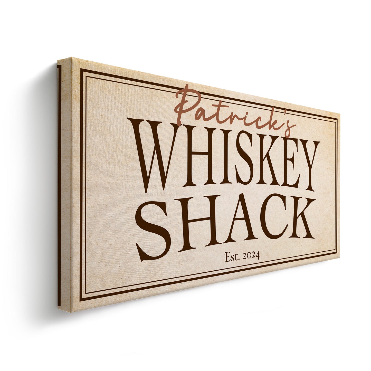 Custom Whiskey Bar Sign - Personalized Man Cave Canvas Art - Rustic Whiskey Shack Decor with Custom Family Name - High Quality Canvas Print