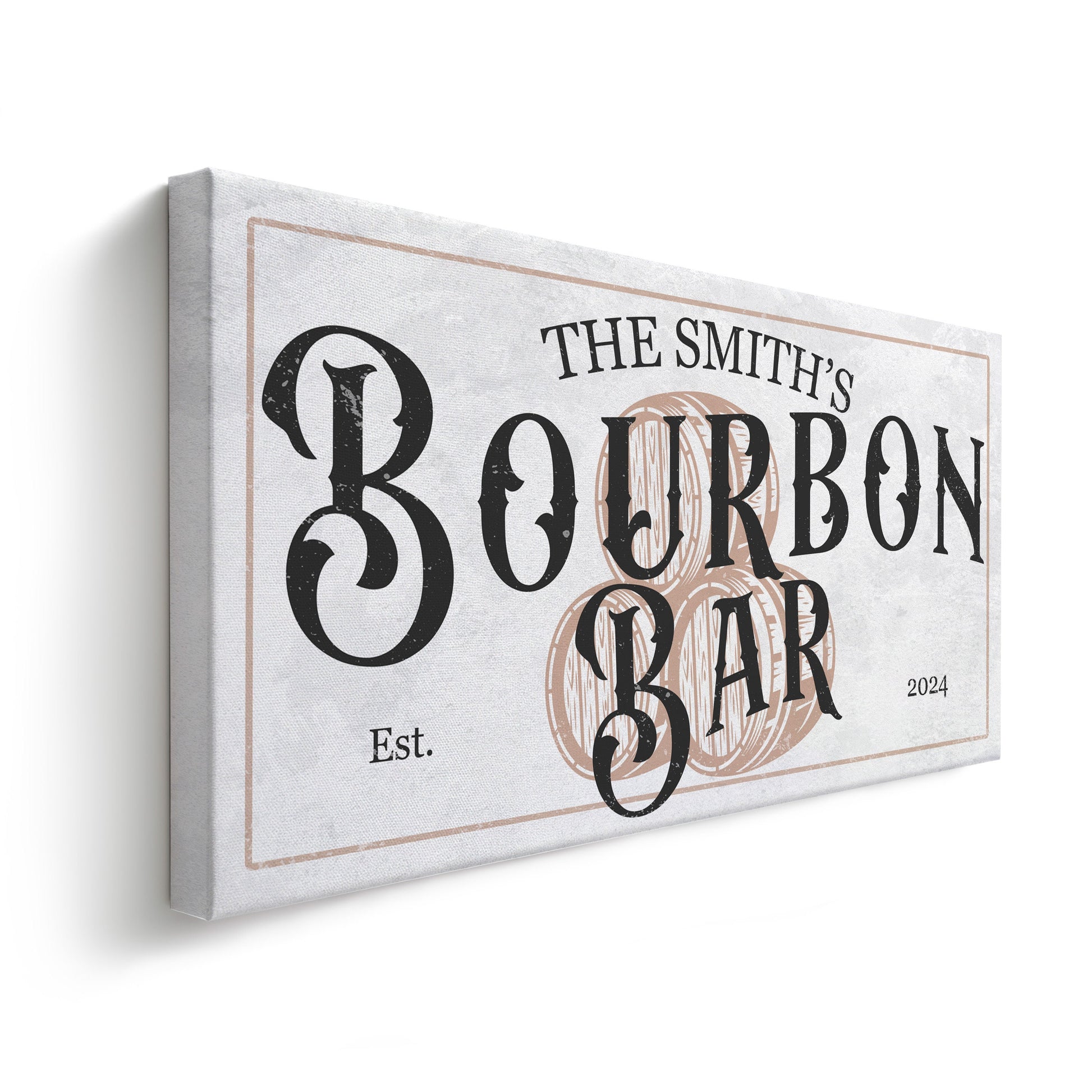 Custom Bourbon Bar Sign - Personalized Man Cave Canvas Art - Whiskey Bar Rustic Decor with Custom Family Name - High Quality Canvas Print