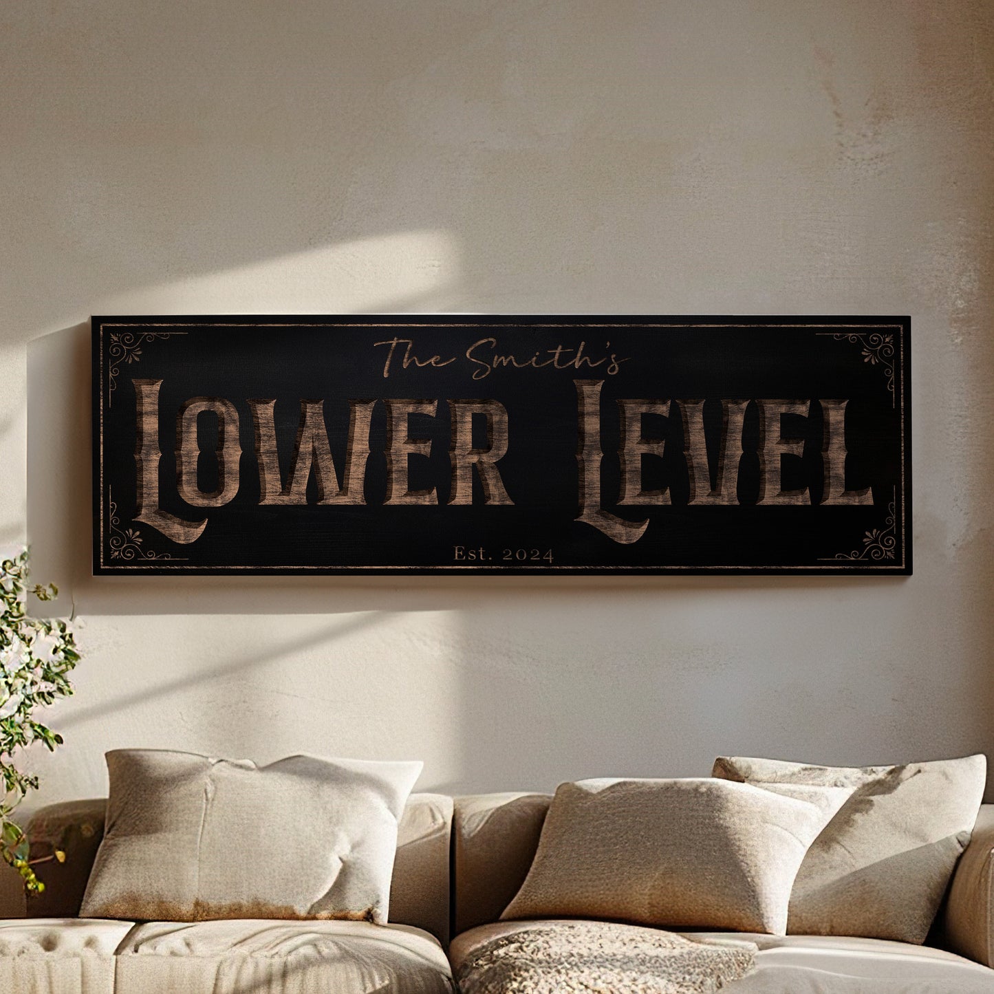 Custom Whiskey Bar Sign - Personalized Man Cave Canvas Art - Lower Level Rustic Decor with Custom Family Name - High Quality Canvas Print