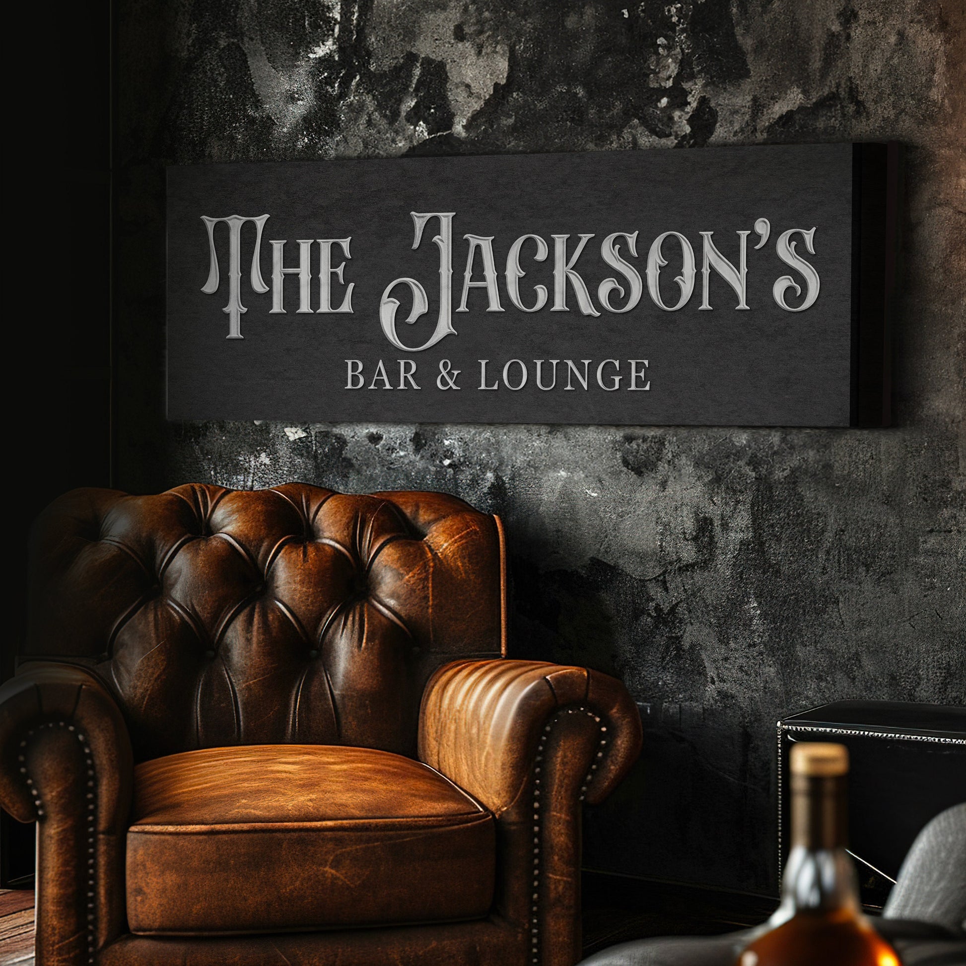 Custom Whiskey Bar Sign - Personalized Man Cave Canvas Art - Elegant Decor with Custom Family Name -  High Quality Canvas Print