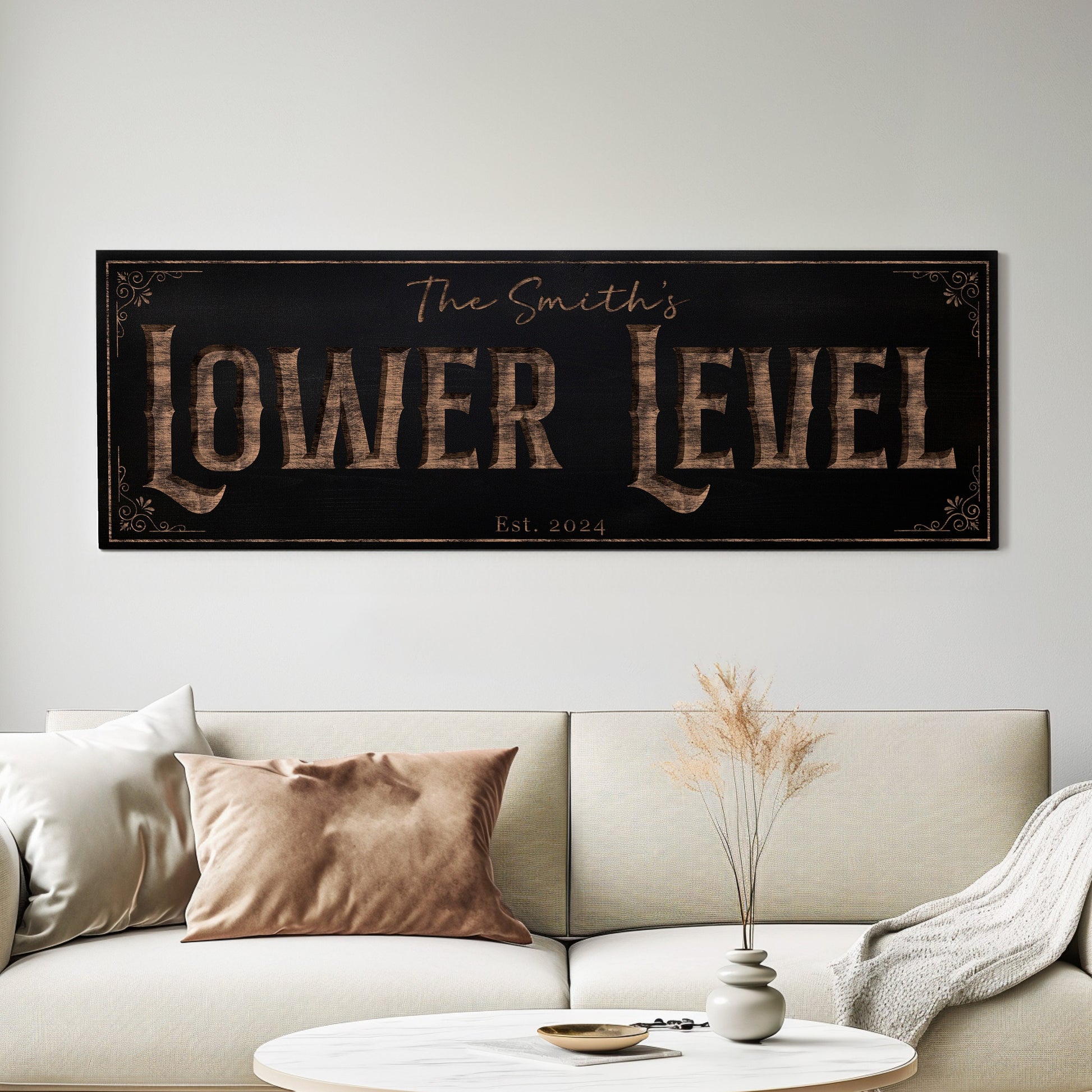 Custom Whiskey Bar Sign - Personalized Man Cave Canvas Art - Lower Level Rustic Decor with Custom Family Name - High Quality Canvas Print