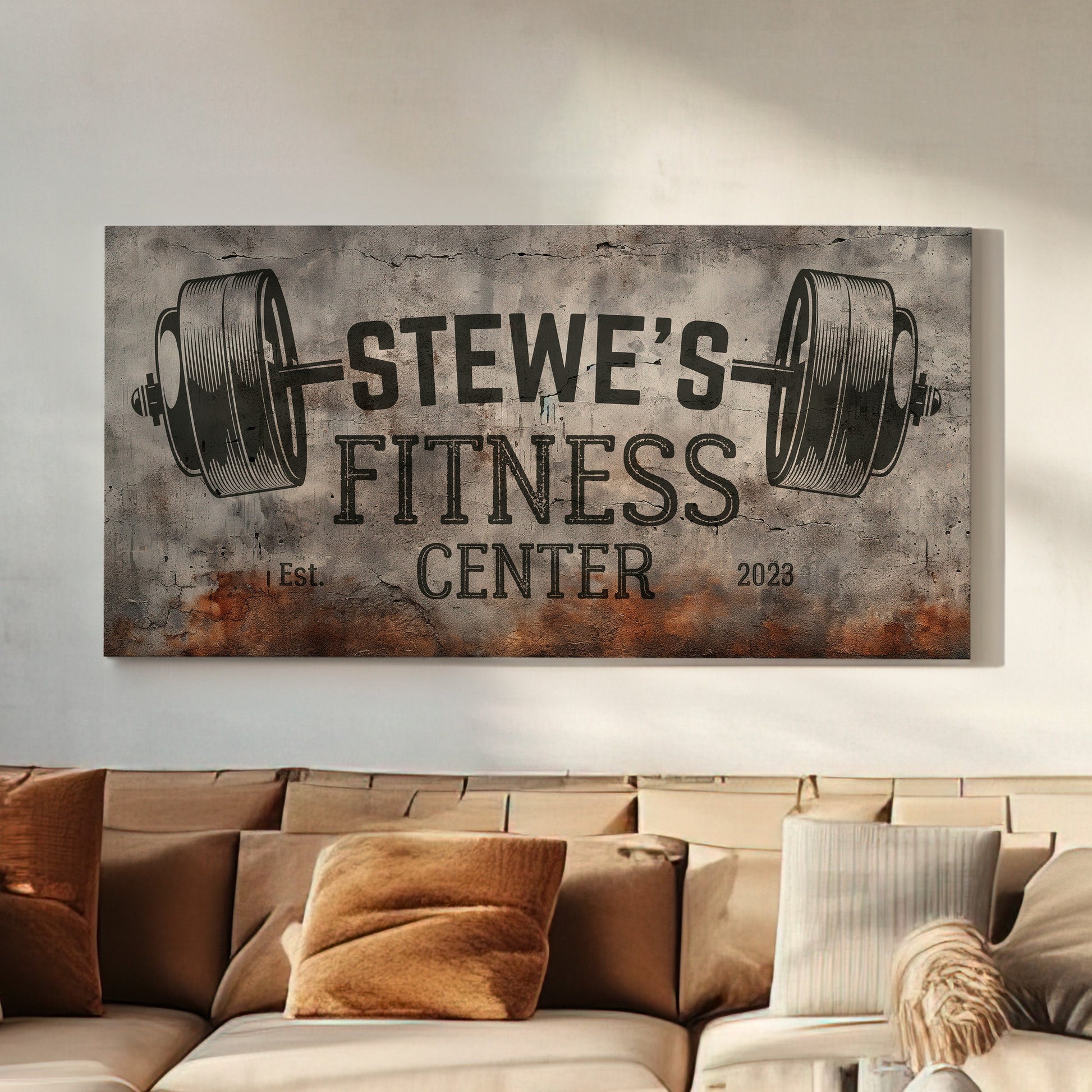 Custom Home Gym Sign, Man cave Sign Personalized Fitness Gifts, Concrete Graphic Fitness Center Decor Gym Logo Art Huge Canvas Wall Art