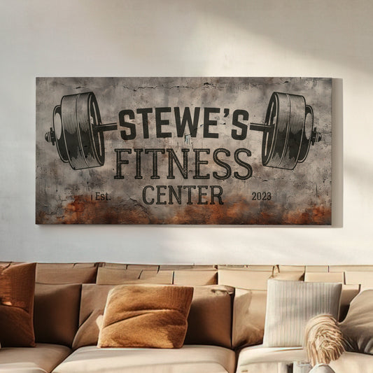 Custom Home Gym Sign, Man cave Sign Personalized Fitness Gifts, Concrete Graphic Fitness Center Decor Gym Logo Art Huge Canvas Wall Art