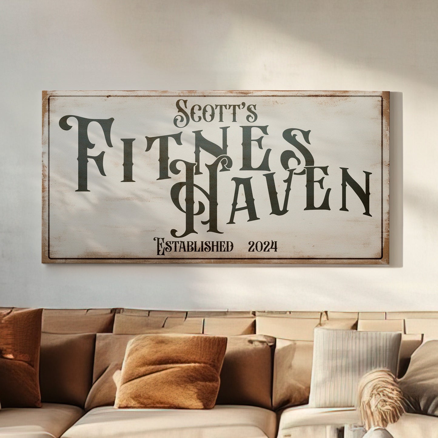 Custom Home Gym Sign, Fitness Haven Man cave Sign Personalized Fitness Gifts, Fitness Center Decor Gym Logo Art Huge Canvas Wall Art