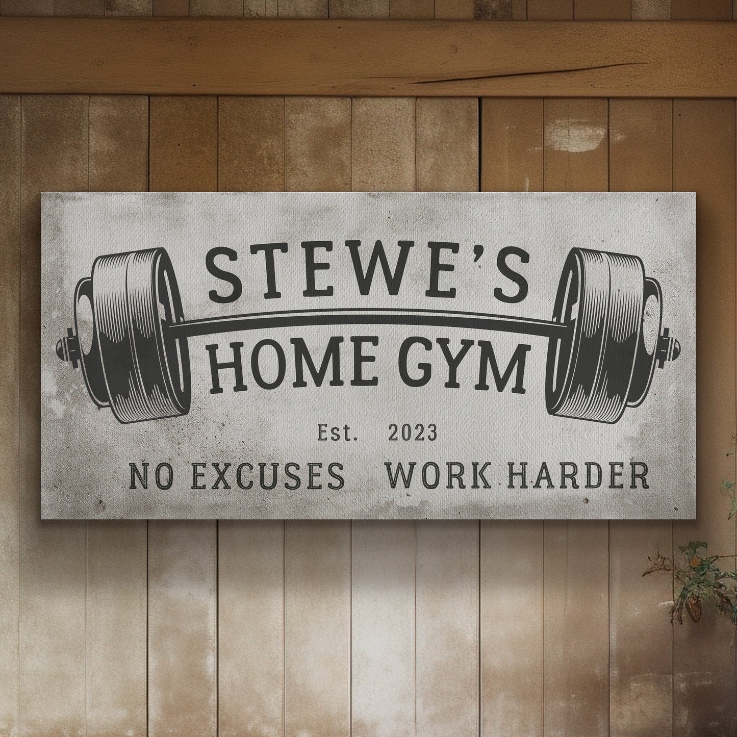 Custom Home Gym Sign, Man cave Sign Personalized Fitness Gifts, No Excuses Fitness Center Decor Gym Logo Art Huge Canvas Wall Art
