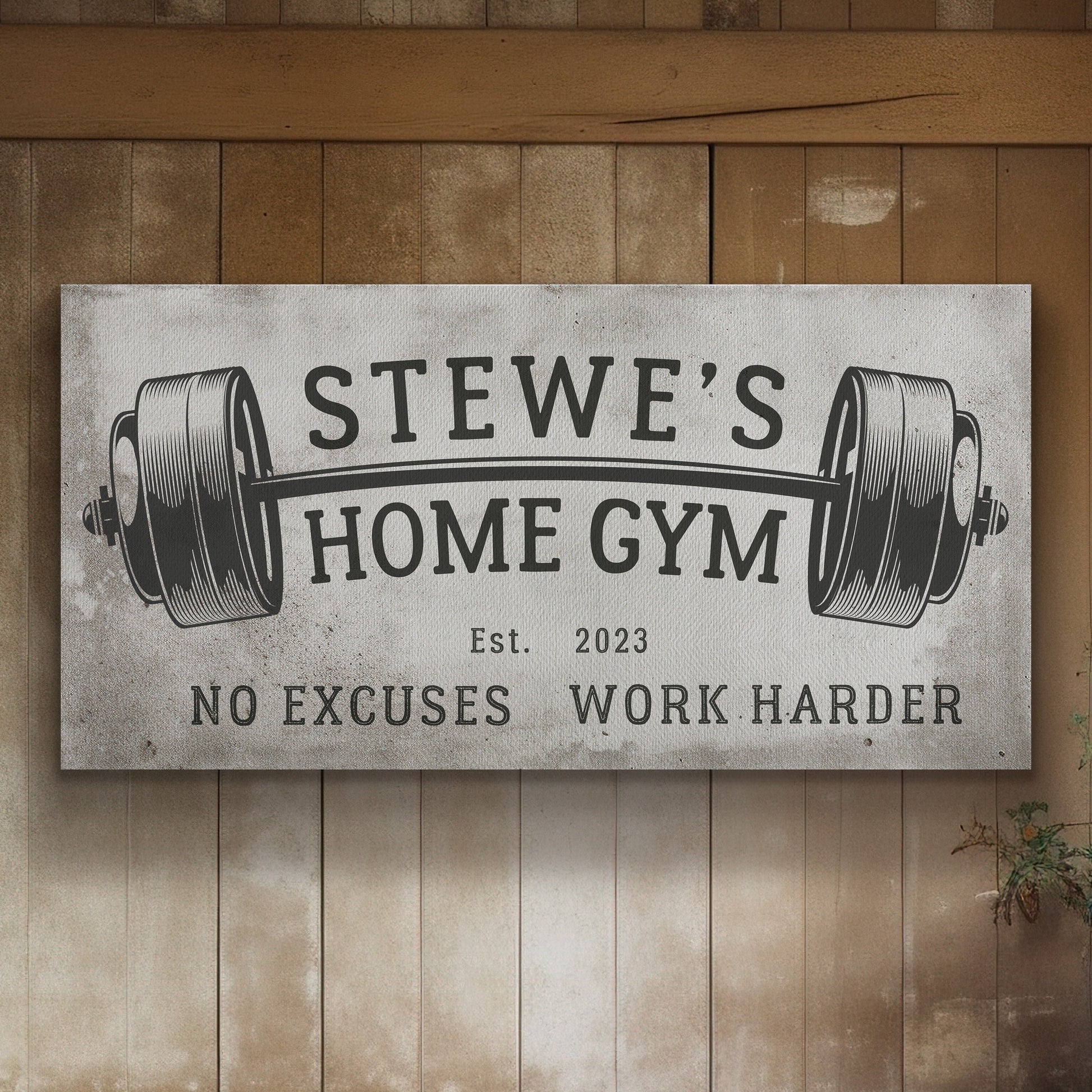 Custom Home Gym Sign, Man cave Sign Personalized Fitness Gifts, No Excuses Fitness Center Decor Gym Logo Art Huge Canvas Wall Art