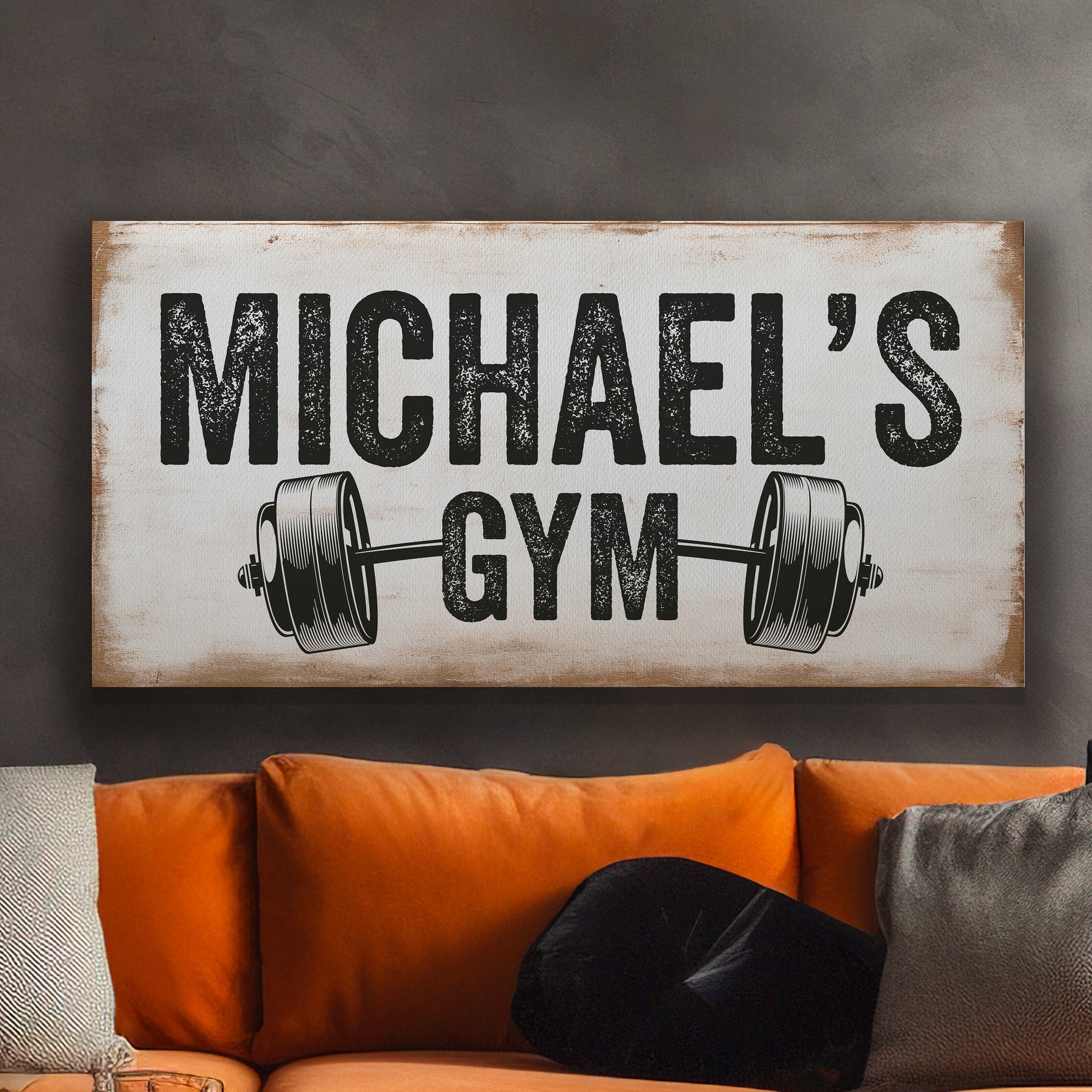 Custom Home Gym Sign, Man cave Sign Personalized Fitness Gifts, Family Name Custom Fitness Center Decor Gym Logo Art Huge Canvas Wall Art