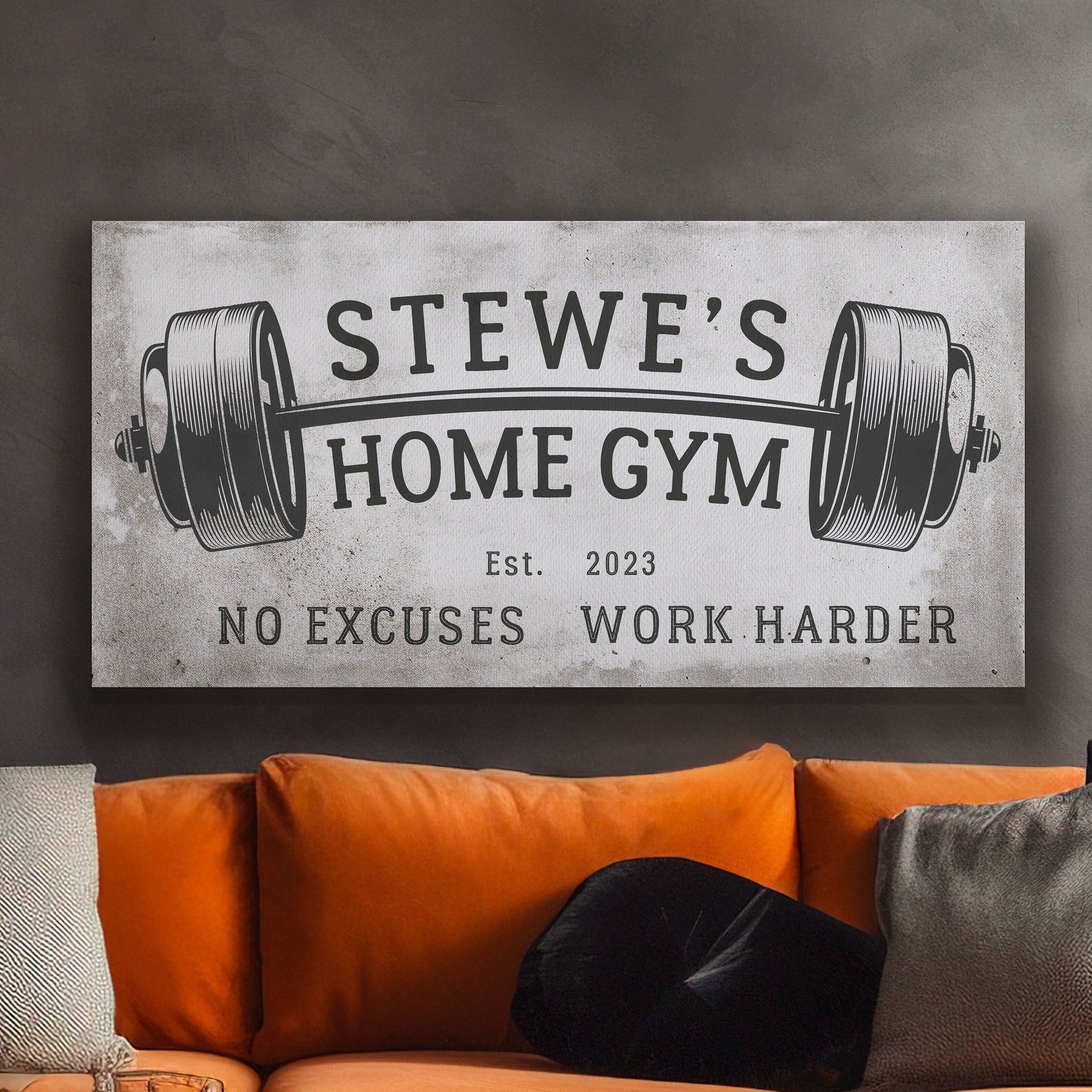 Custom Home Gym Sign, Man cave Sign Personalized Fitness Gifts, No Excuses Fitness Center Decor Gym Logo Art Huge Canvas Wall Art