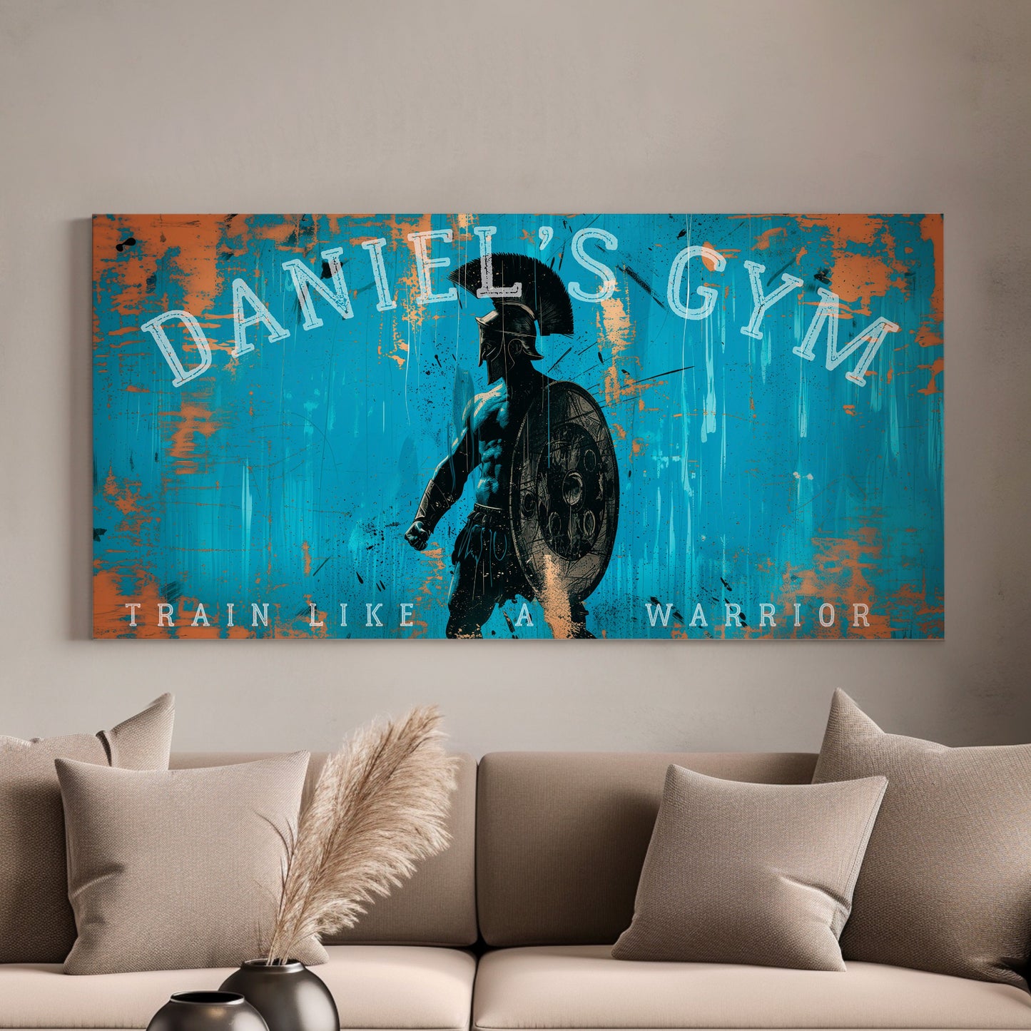 Custom Home Gym Sign, Man cave Sign Personalized Fitness Gifts, Spartan Warrior Fitness Center Decor Gym Logo Art Huge Canvas Wall Art