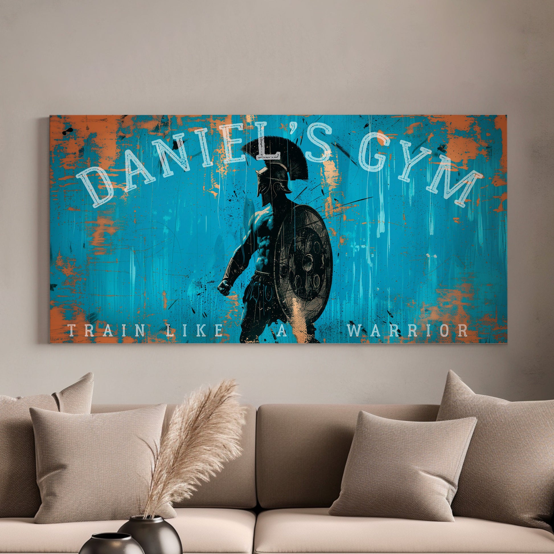 Custom Home Gym Sign, Man cave Sign Personalized Fitness Gifts, Spartan Warrior Fitness Center Decor Gym Logo Art Huge Canvas Wall Art