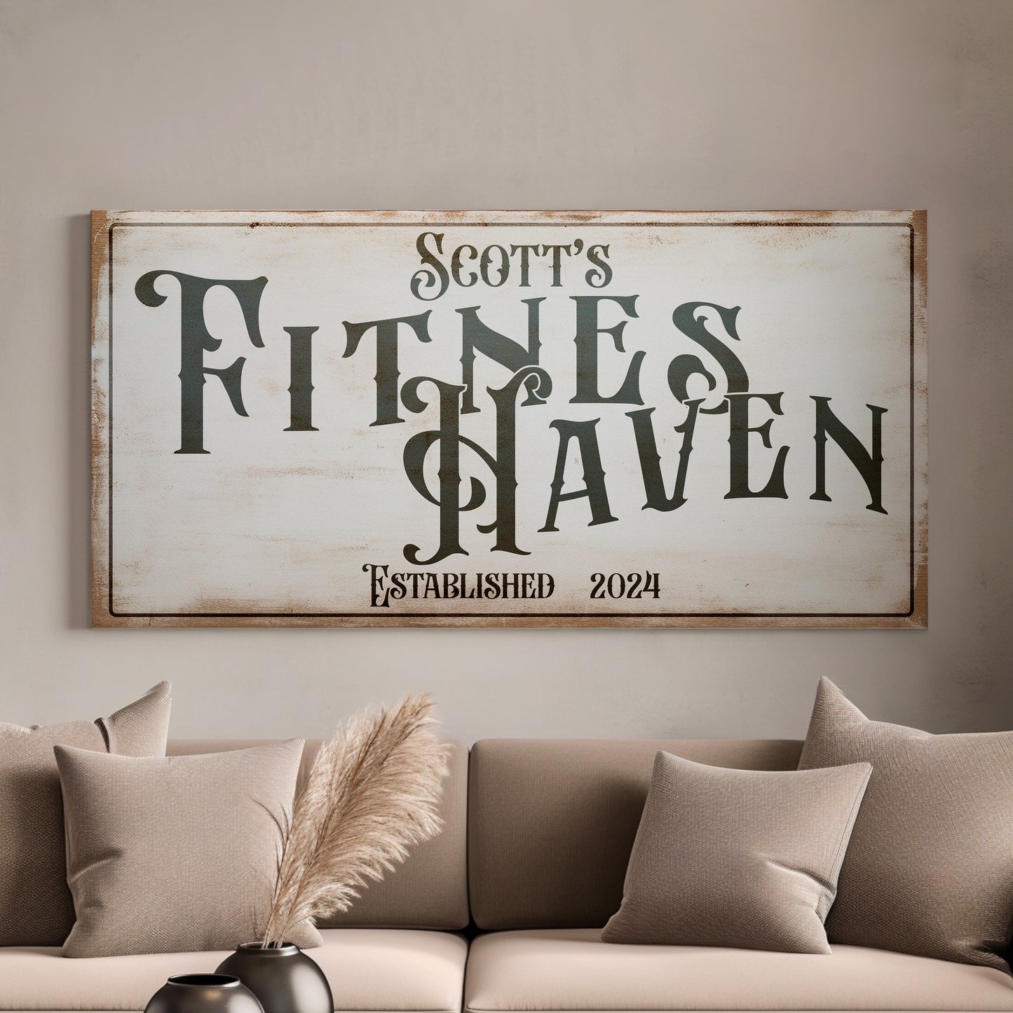 Custom Home Gym Sign, Fitness Haven Man cave Sign Personalized Fitness Gifts, Fitness Center Decor Gym Logo Art Huge Canvas Wall Art