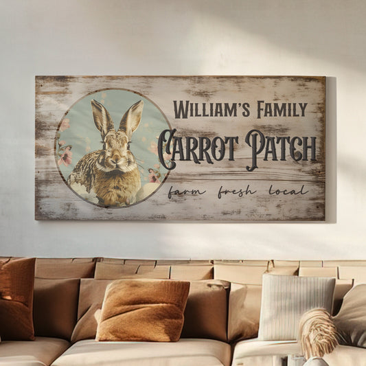 Custom Easter Family Name Sign, Easter Decoration Rustic Rabbit Wall Art, Vintage Bunny Canvas, Spring Home Decor Wall Art