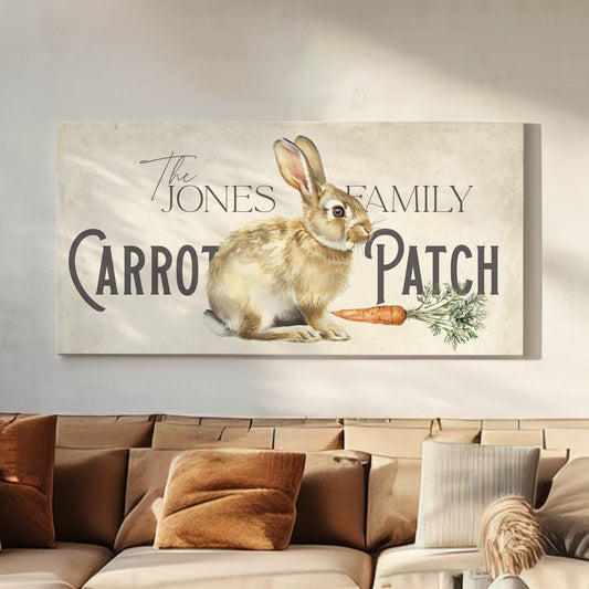 Custom Easter Family Name Sign, Easter Decoration Rustic Rabbit Wall Art, Vintage Bunny Canvas, Spring Home Decor Wall Art