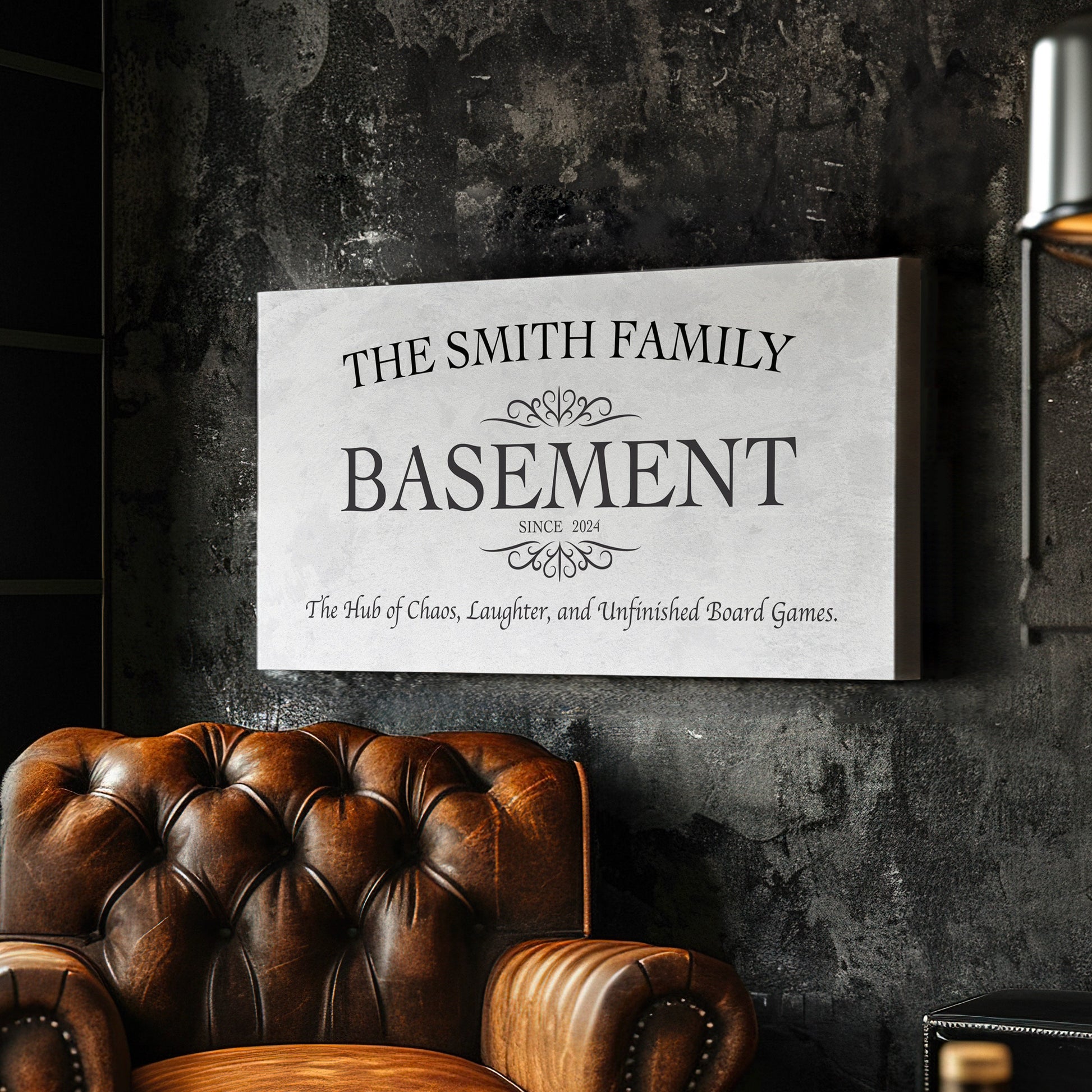 Custom Whiskey Bar Sign - Personalized Man Cave Canvas Art - Rustic Basement Decor with Custom Family Name - High Quality Canvas Print