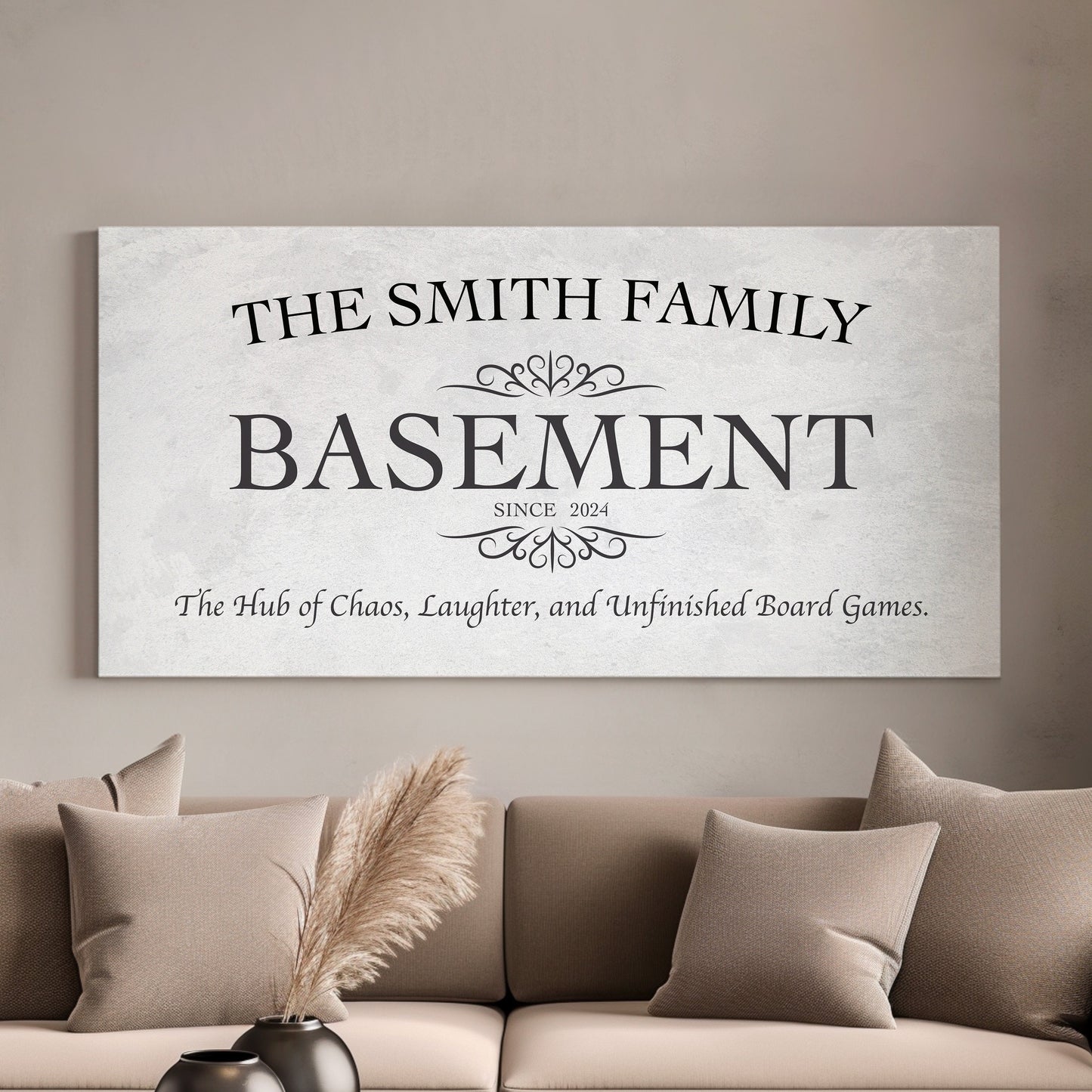 Custom Whiskey Bar Sign - Personalized Man Cave Canvas Art - Rustic Basement Decor with Custom Family Name - High Quality Canvas Print