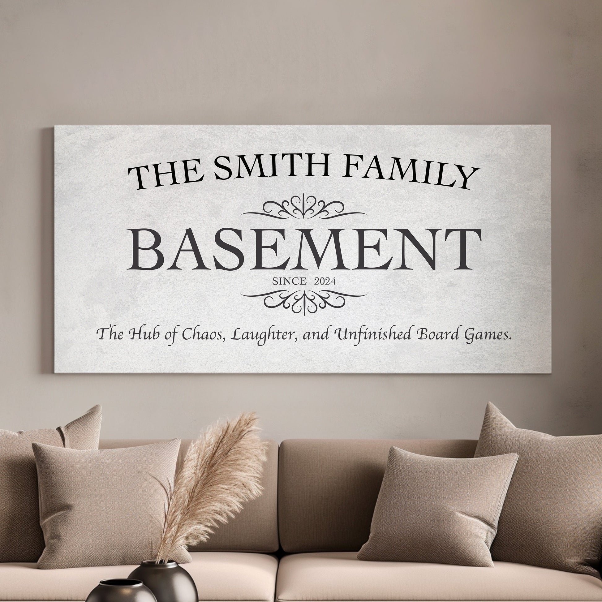 Custom Whiskey Bar Sign - Personalized Man Cave Canvas Art - Rustic Basement Decor with Custom Family Name - High Quality Canvas Print