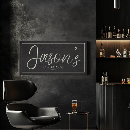 Custom Whiskey Bar Sign - Personalized Man Cave Canvas Art - Rustic Decor with Custom Family Name - Elegant Bar High Quality Canvas Print