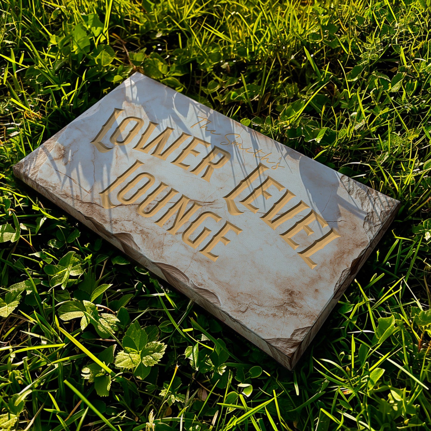 Custom Whiskey Bar Sign - Personalized Man Cave Marble Texture Lower Level Lounge Decor with Custom Family Name - High Quality Canvas Print