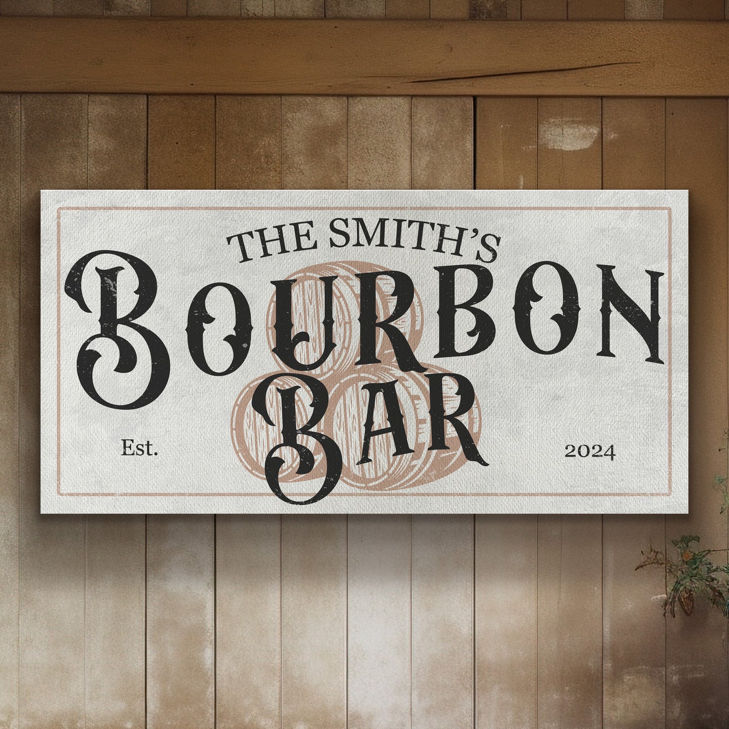 Custom Bourbon Bar Sign - Personalized Man Cave Canvas Art - Whiskey Bar Rustic Decor with Custom Family Name - High Quality Canvas Print