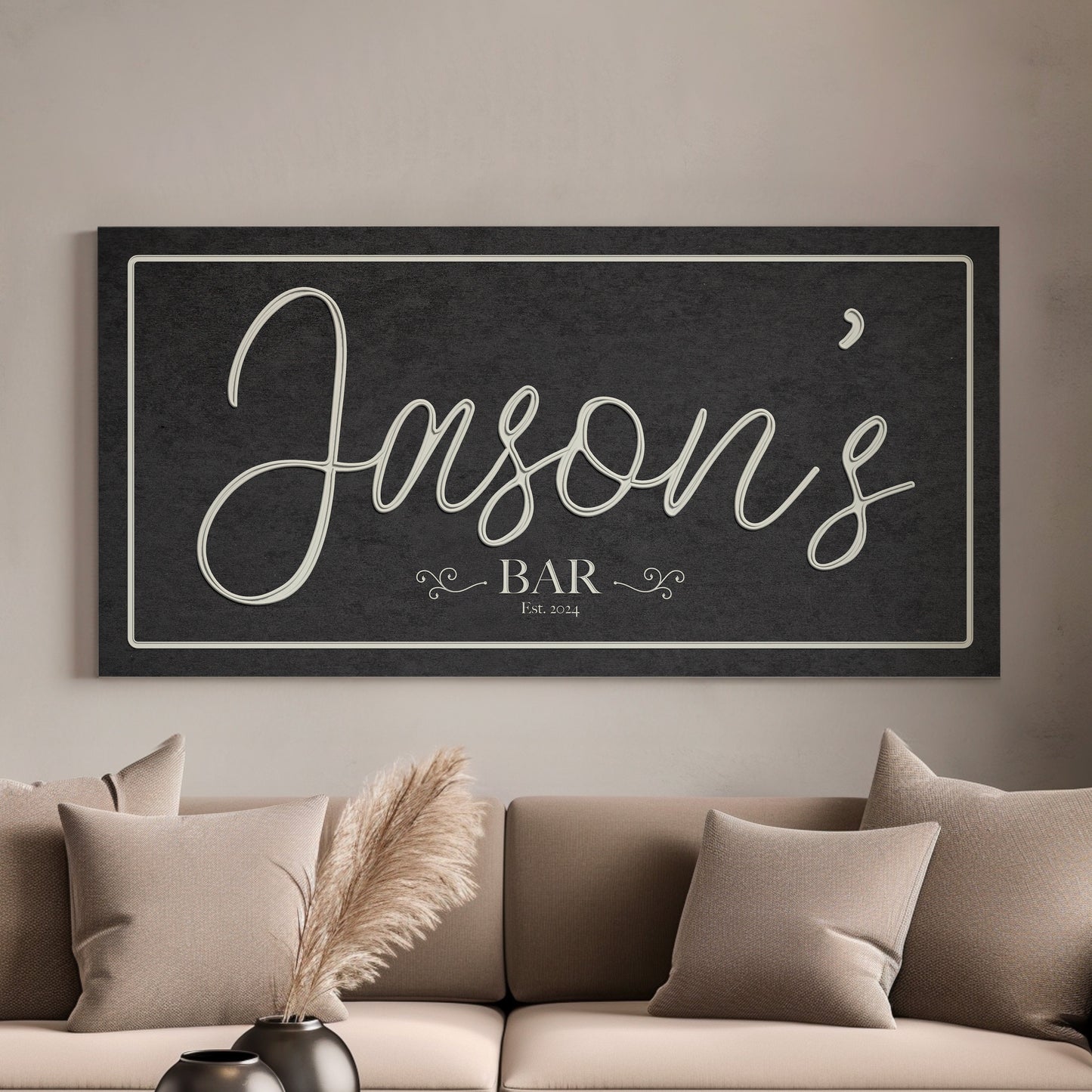 Custom Whiskey Bar Sign - Personalized Man Cave Canvas Art - Rustic Decor with Custom Family Name - Elegant Bar High Quality Canvas Print