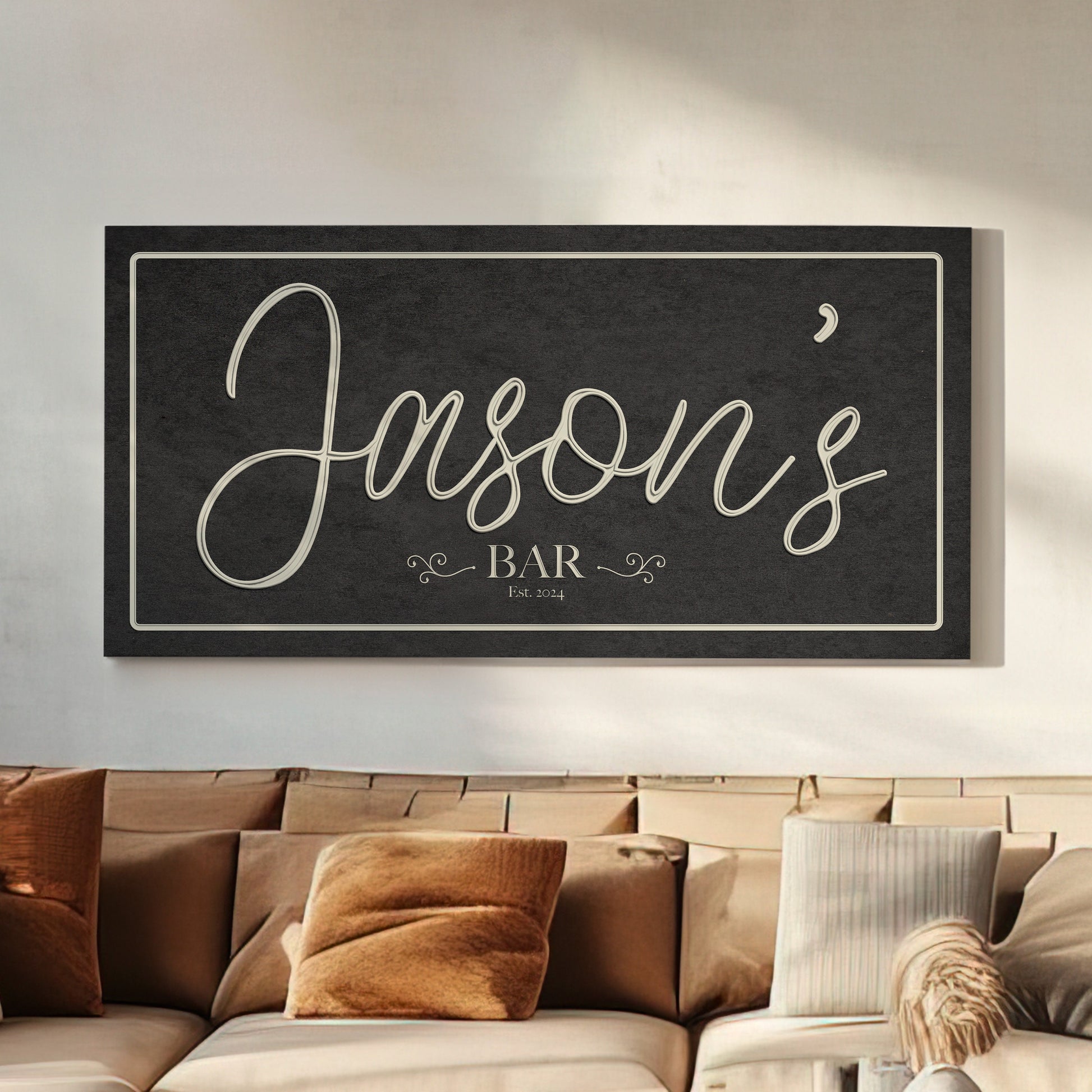 Custom Whiskey Bar Sign - Personalized Man Cave Canvas Art - Rustic Decor with Custom Family Name - Elegant Bar High Quality Canvas Print