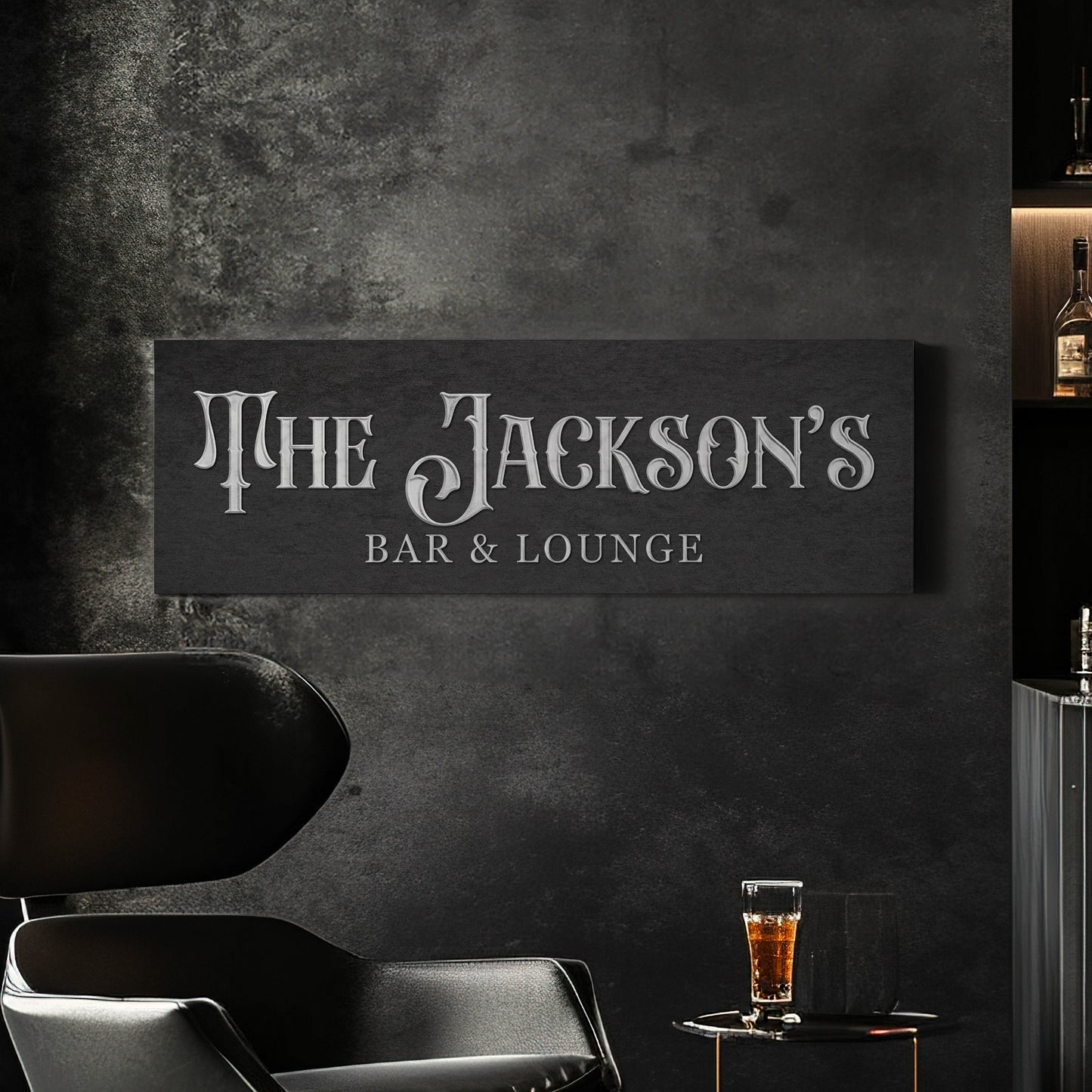 Custom Whiskey Bar Sign - Personalized Man Cave Canvas Art - Elegant Decor with Custom Family Name -  High Quality Canvas Print