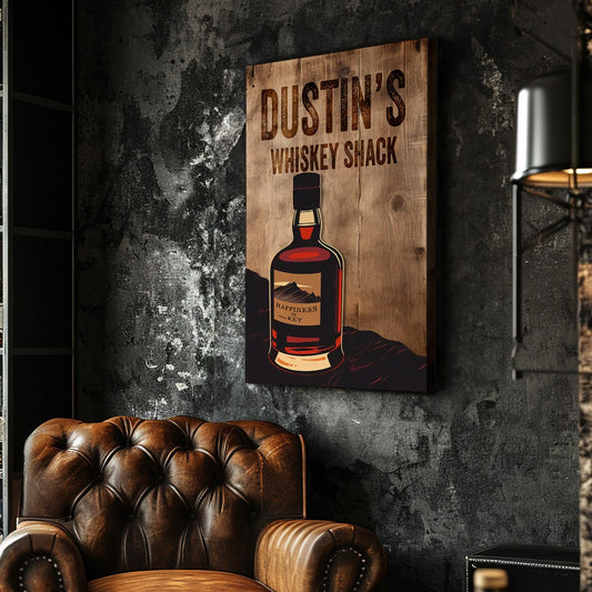 Custom Whiskey Bar Sign - Personalized Man Cave Canvas Art - Wood Print Decor with Custom Family Name - High Quality Canvas Print