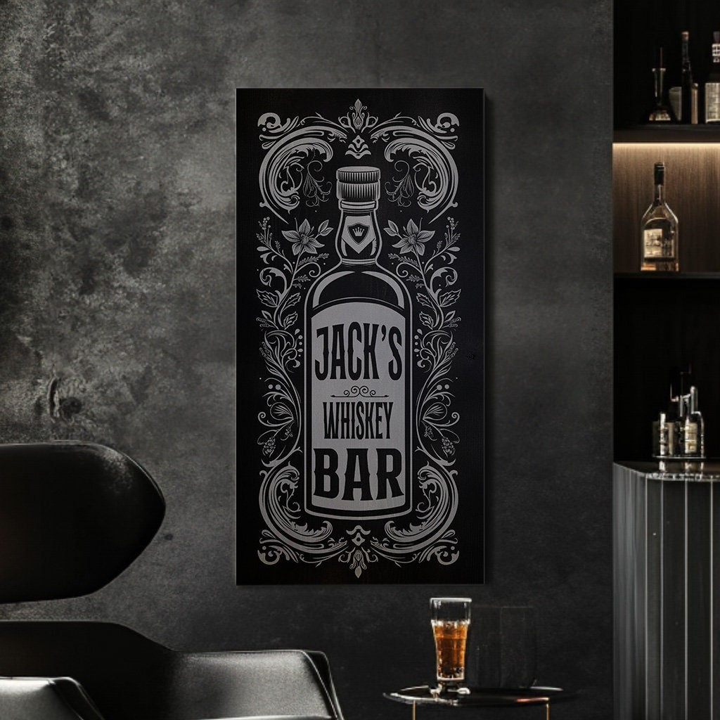 Custom Whiskey Bar Sign - Personalized Man Cave Canvas Art - Rustic Decor with Custom Family Name - Elegant Bar High Quality Canvas Print