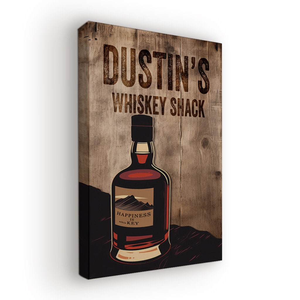 Custom Whiskey Bar Sign - Personalized Man Cave Canvas Art - Wood Print Decor with Custom Family Name - High Quality Canvas Print