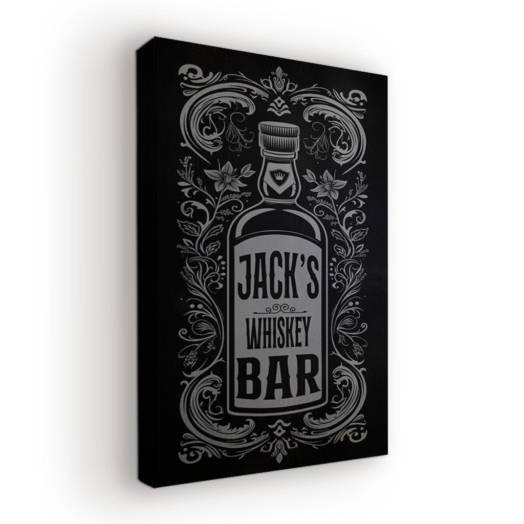 Custom Whiskey Bar Sign - Personalized Man Cave Canvas Art - Rustic Decor with Custom Family Name - Elegant Bar High Quality Canvas Print
