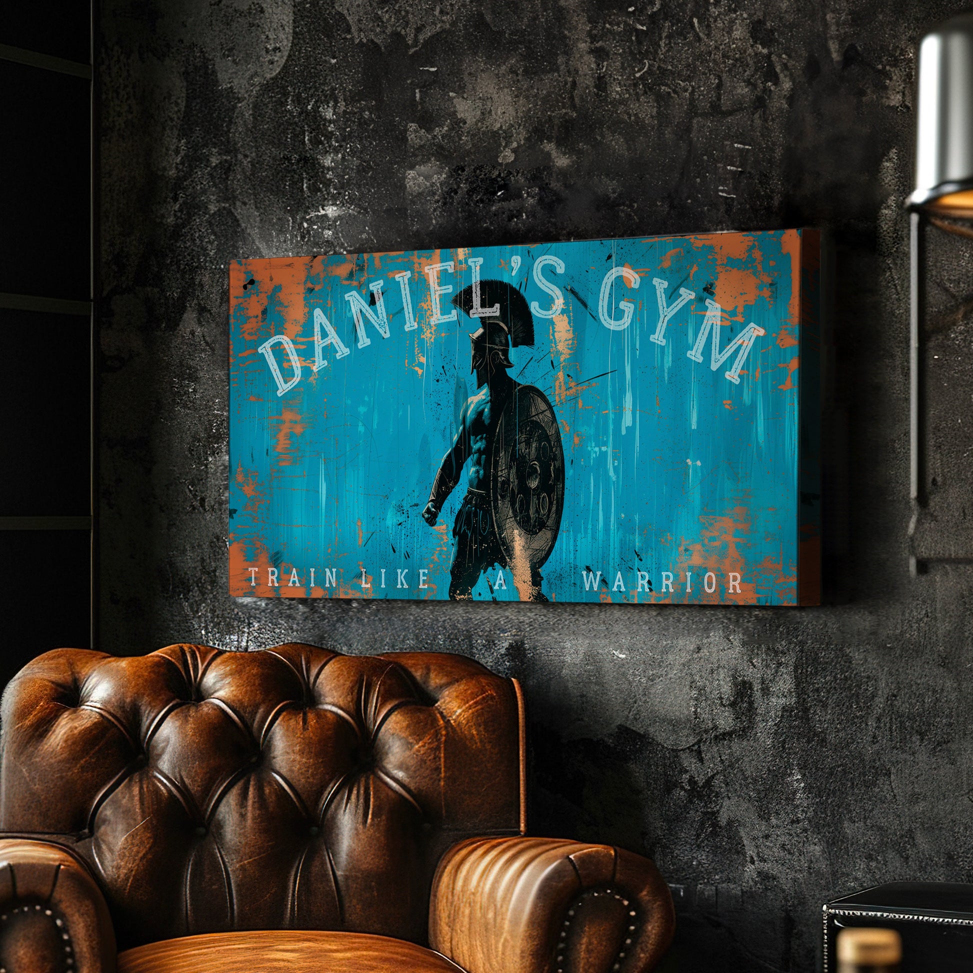 Custom Home Gym Sign, Man cave Sign Personalized Fitness Gifts, Spartan Warrior Fitness Center Decor Gym Logo Art Huge Canvas Wall Art