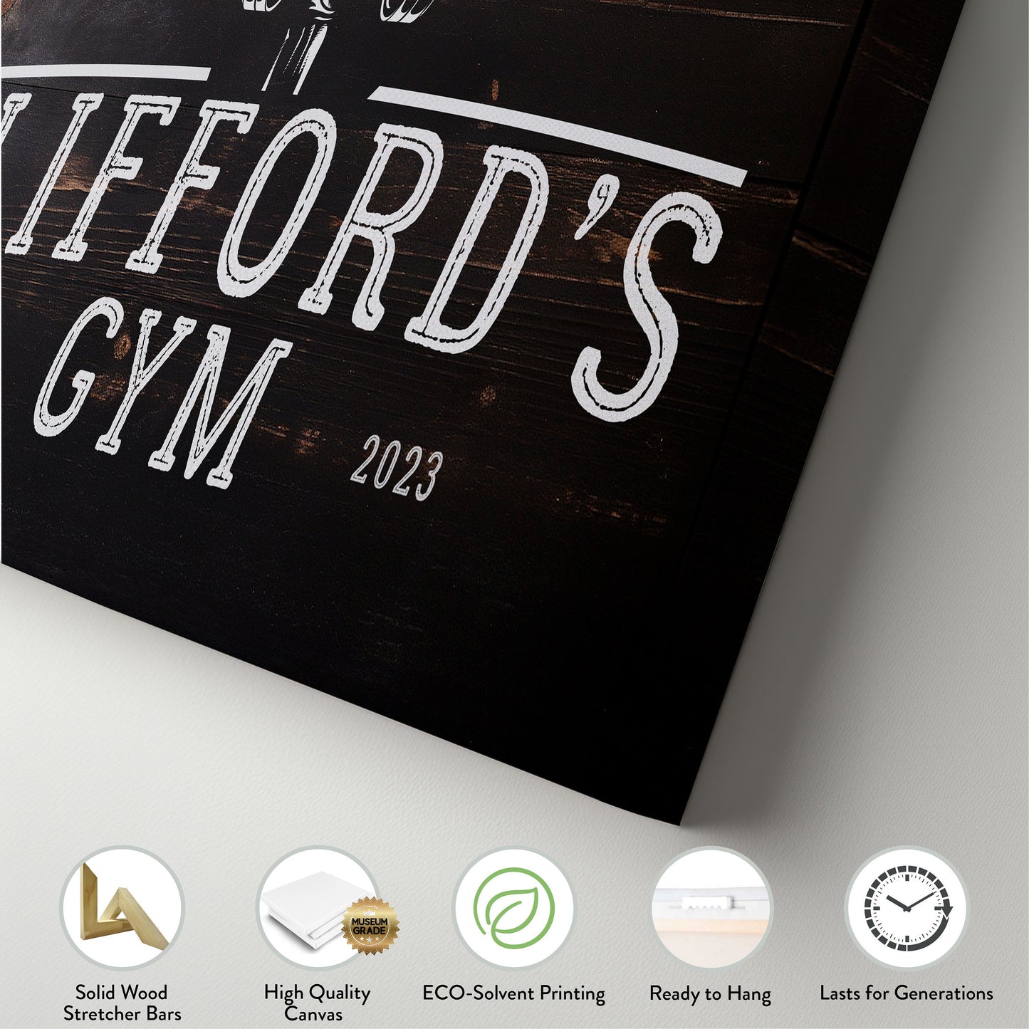 Custom Home Gym Sign, Man cave Sign Personalized Fitness Gifts, Dark Wood Theme Fitness Center Decor Gym Logo Art Huge Canvas Wall Art