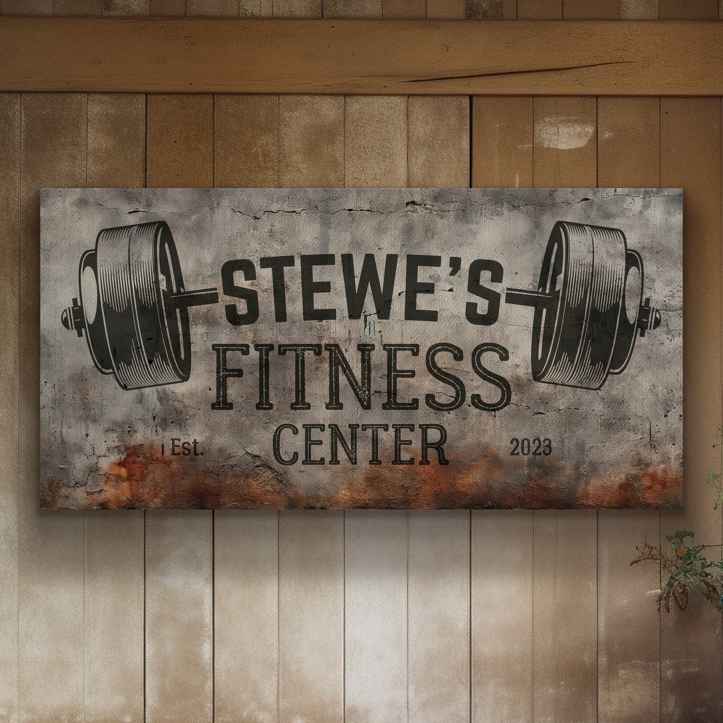 Custom Home Gym Sign, Man cave Sign Personalized Fitness Gifts, Concrete Graphic Fitness Center Decor Gym Logo Art Huge Canvas Wall Art