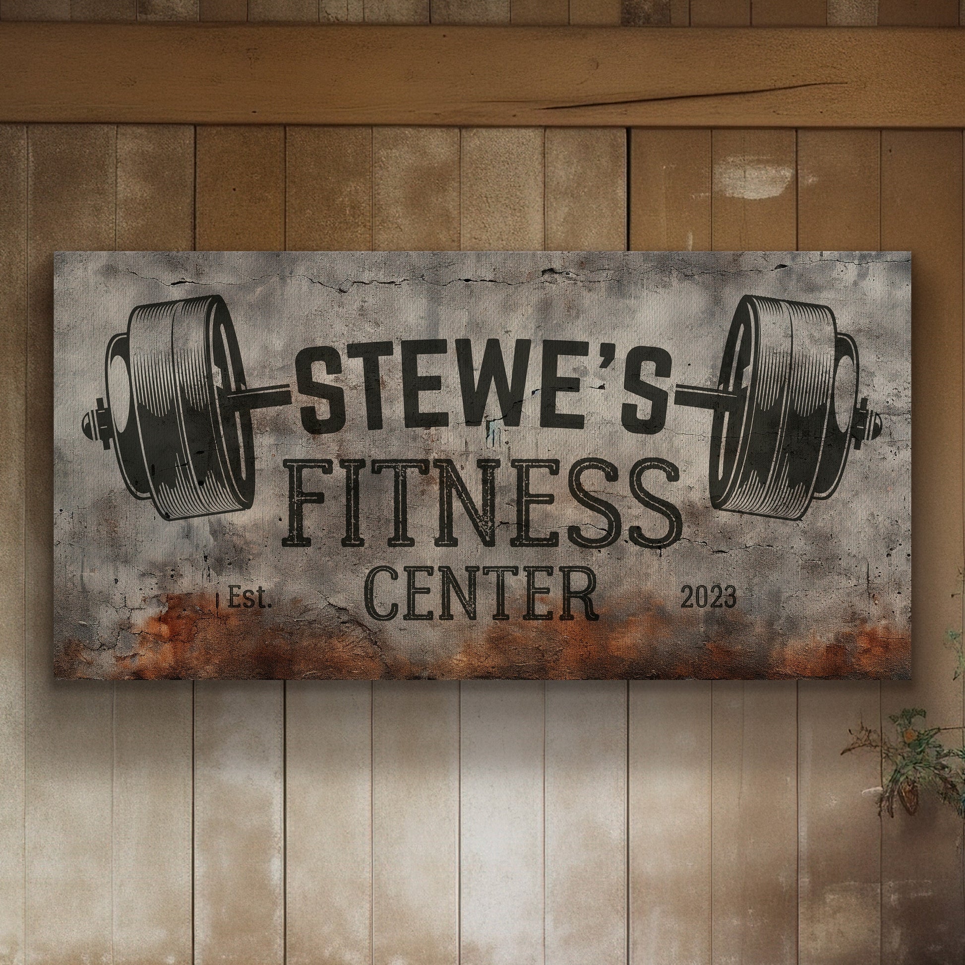 Custom Home Gym Sign, Man cave Sign Personalized Fitness Gifts, Concrete Graphic Fitness Center Decor Gym Logo Art Huge Canvas Wall Art
