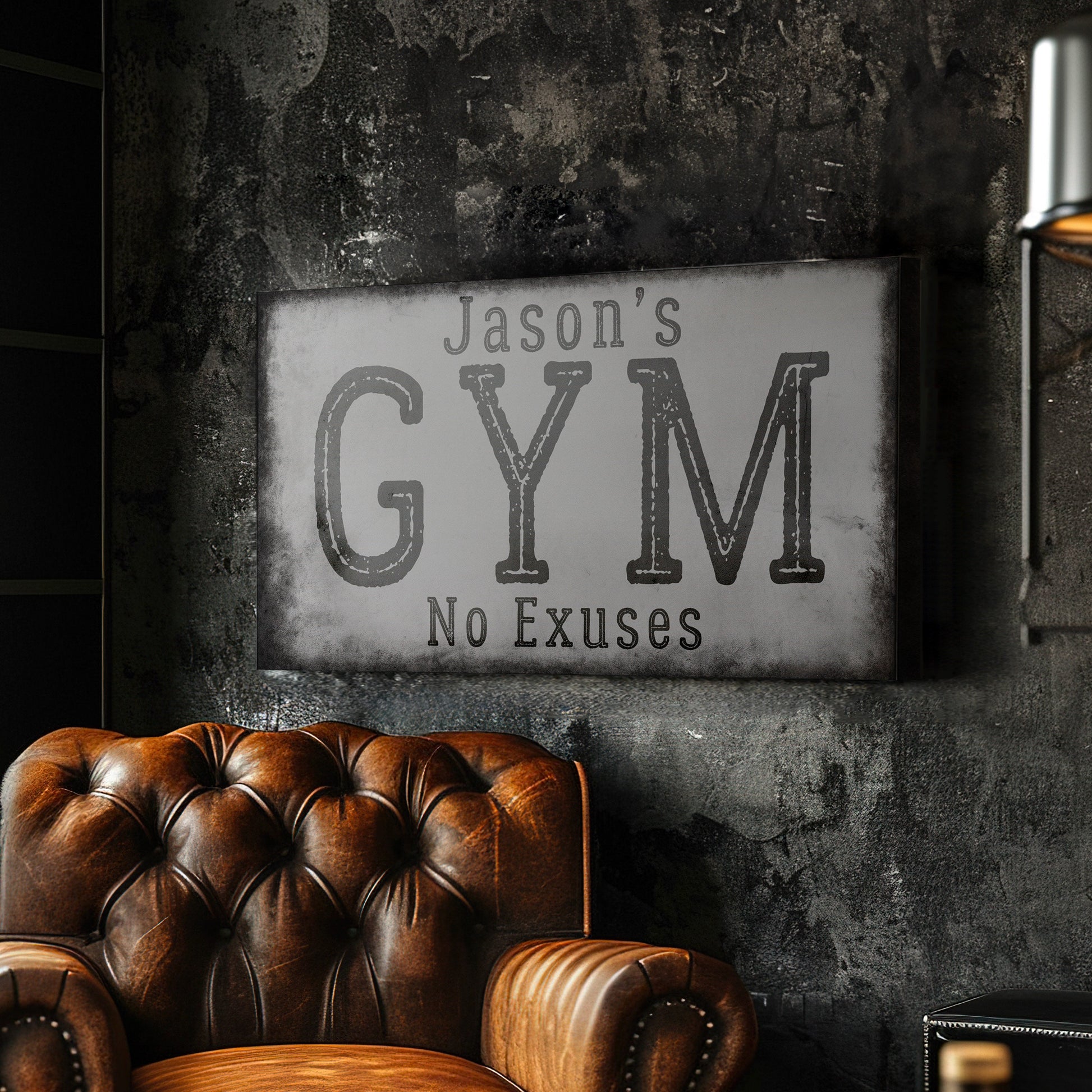 Custom Home Gym Sign, Man cave Sign Personalized Fitness Gifts, Rustic Concrete Fitness Center Decor Gym Logo Art Huge Canvas Wall Art