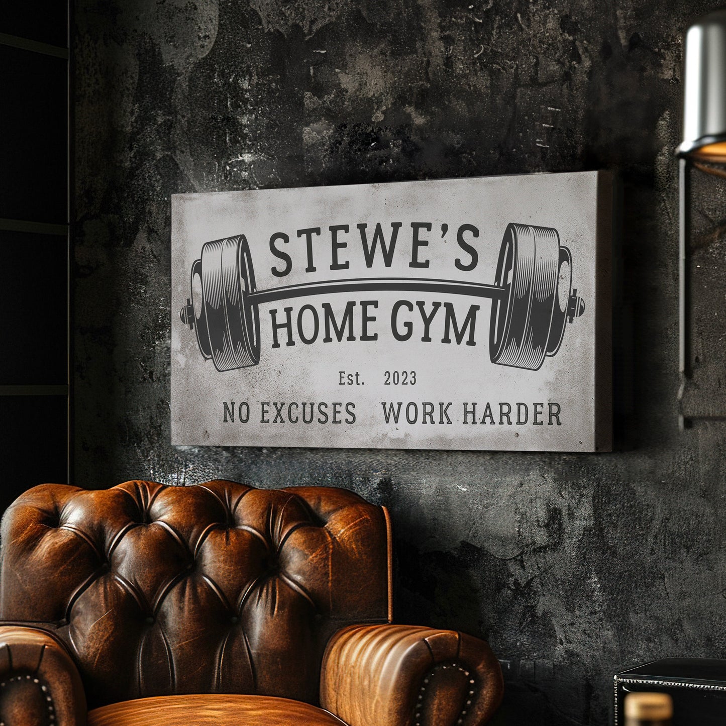 Custom Home Gym Sign, Man cave Sign Personalized Fitness Gifts, No Excuses Fitness Center Decor Gym Logo Art Huge Canvas Wall Art