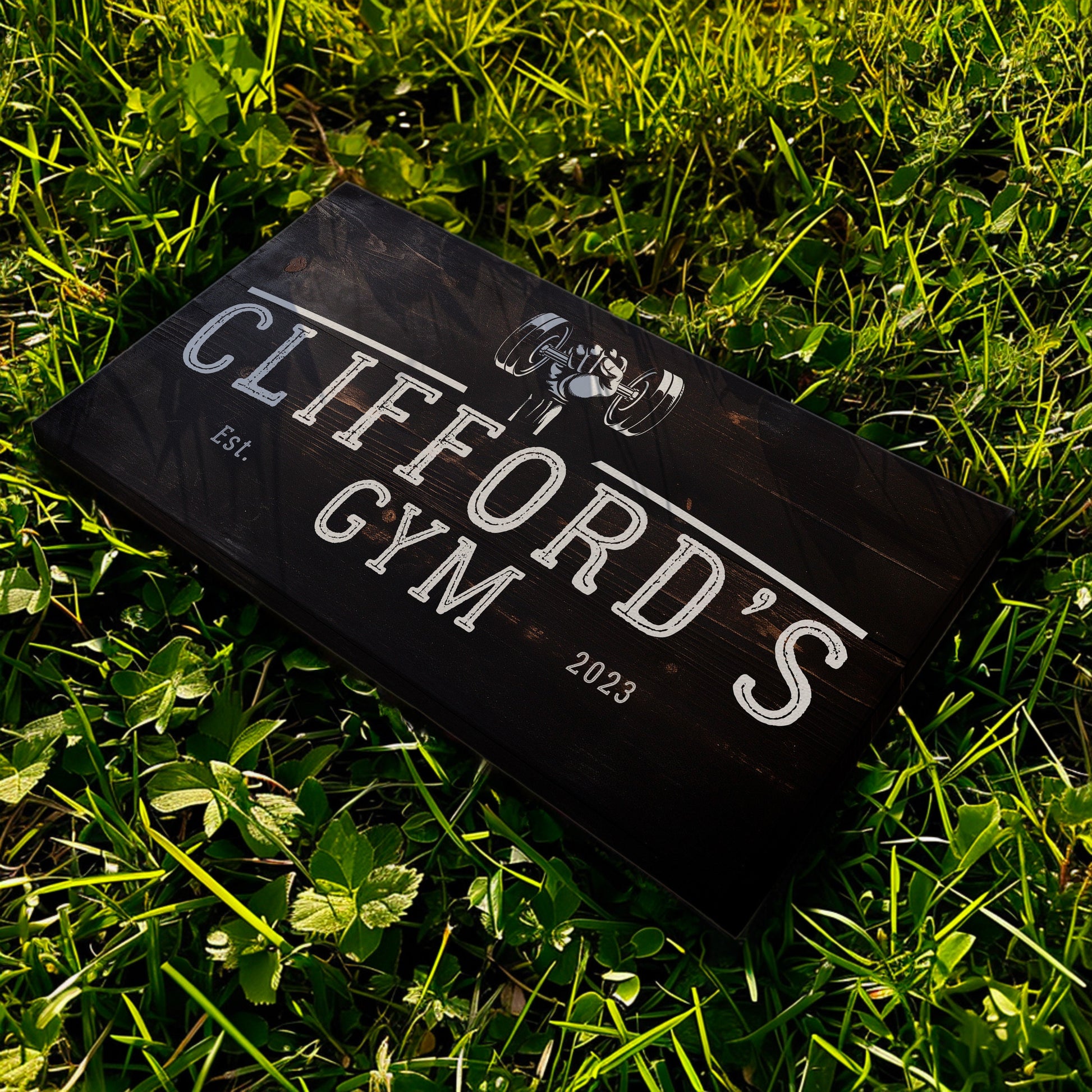 Custom Home Gym Sign, Man cave Sign Personalized Fitness Gifts, Dark Wood Theme Fitness Center Decor Gym Logo Art Huge Canvas Wall Art