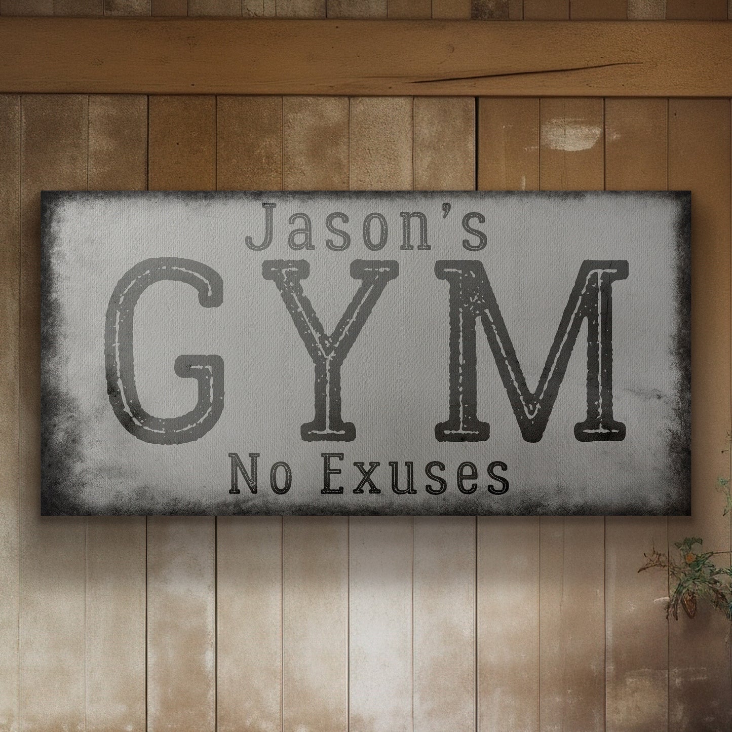 Custom Home Gym Sign, Man cave Sign Personalized Fitness Gifts, Rustic Concrete Fitness Center Decor Gym Logo Art Huge Canvas Wall Art