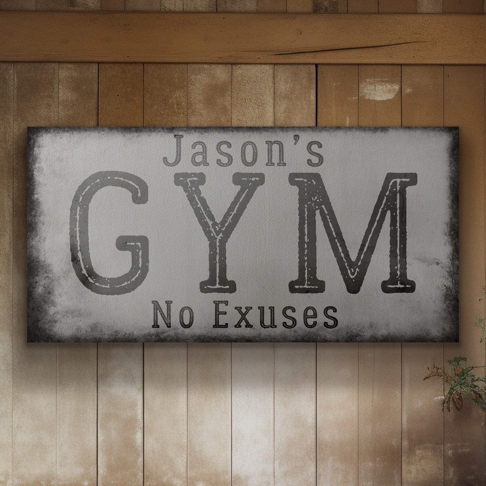 Custom Home Gym Sign, Man cave Sign Personalized Fitness Gifts, Rustic Concrete Fitness Center Decor Gym Logo Art Huge Canvas Wall Art
