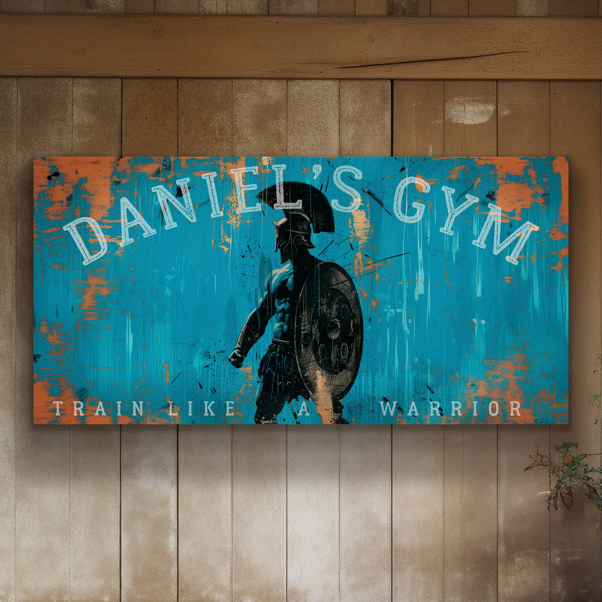 Custom Home Gym Sign, Man cave Sign Personalized Fitness Gifts, Spartan Warrior Fitness Center Decor Gym Logo Art Huge Canvas Wall Art