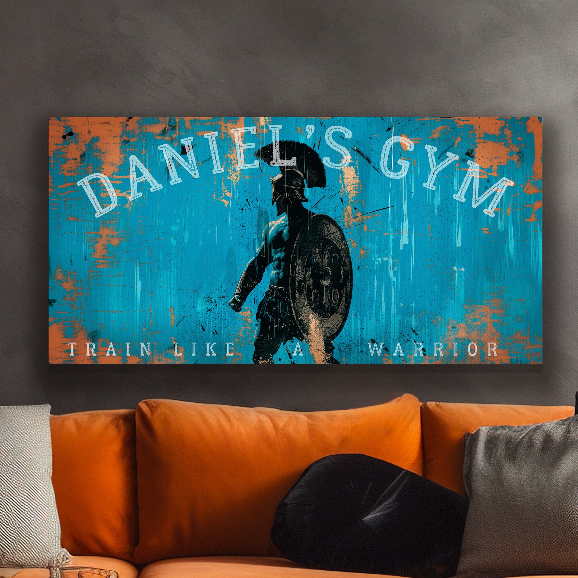 Custom Home Gym Sign, Man cave Sign Personalized Fitness Gifts, Spartan Warrior Fitness Center Decor Gym Logo Art Huge Canvas Wall Art