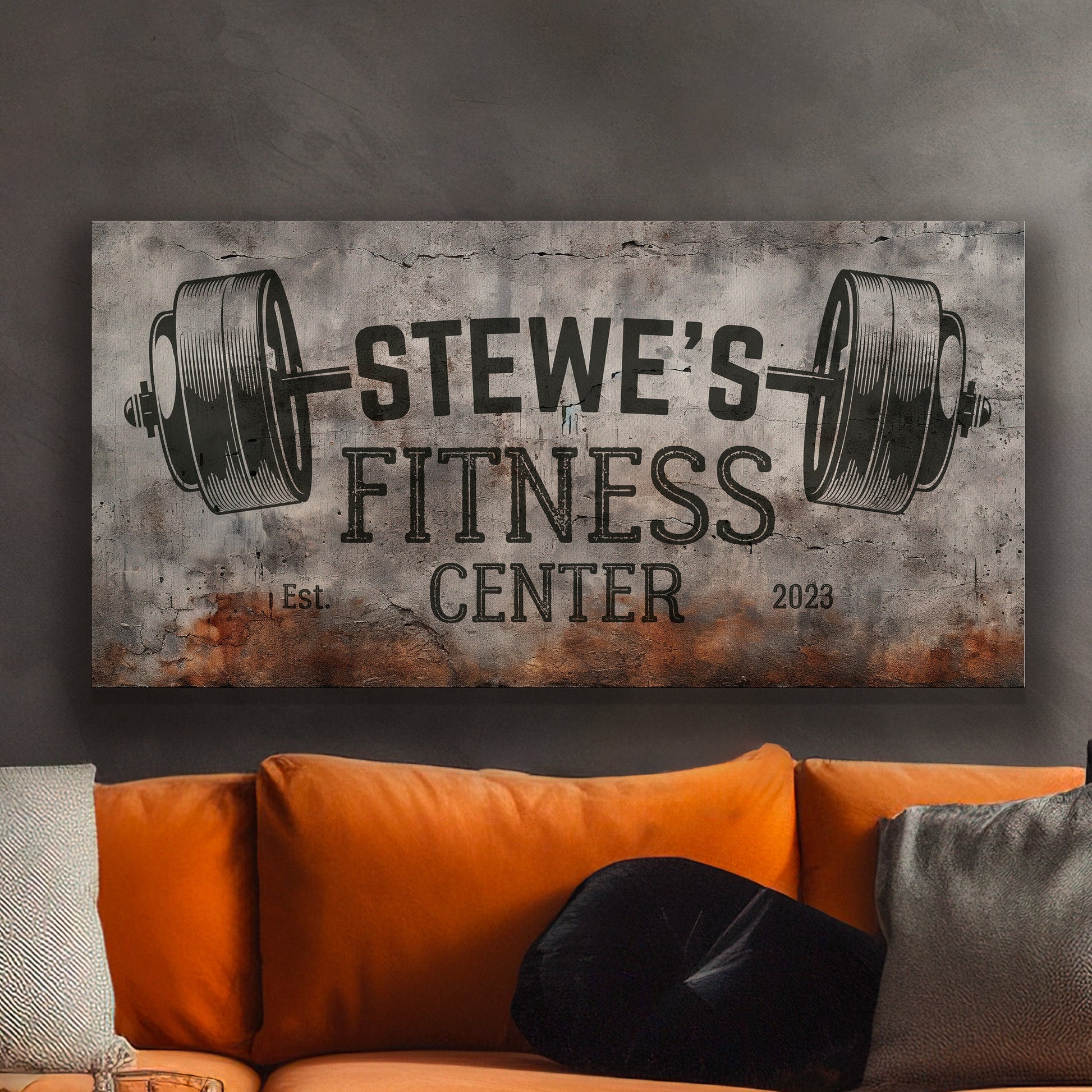 Custom Home Gym Sign, Man cave Sign Personalized Fitness Gifts, Concrete Graphic Fitness Center Decor Gym Logo Art Huge Canvas Wall Art