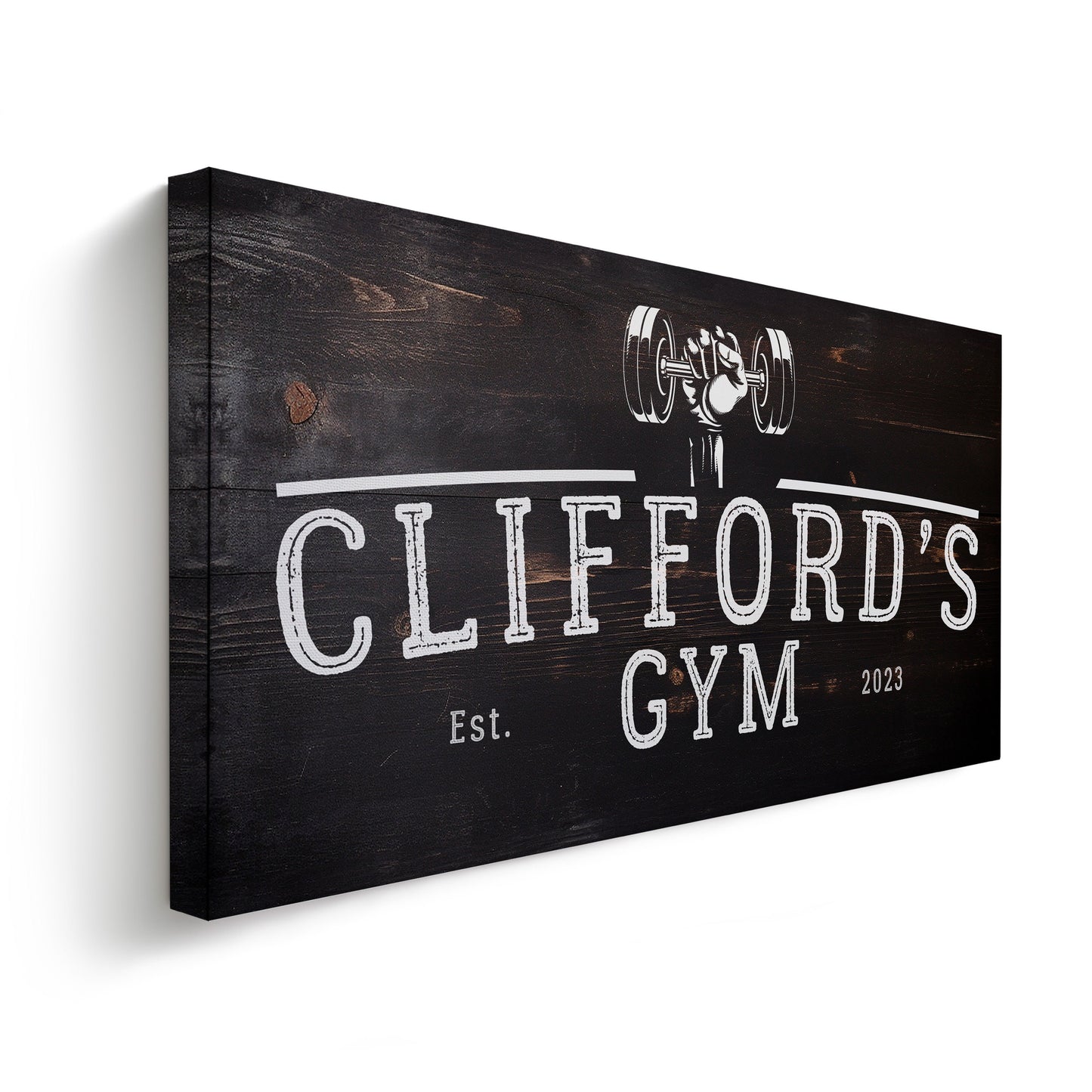 Custom Home Gym Sign, Man cave Sign Personalized Fitness Gifts, Dark Wood Theme Fitness Center Decor Gym Logo Art Huge Canvas Wall Art