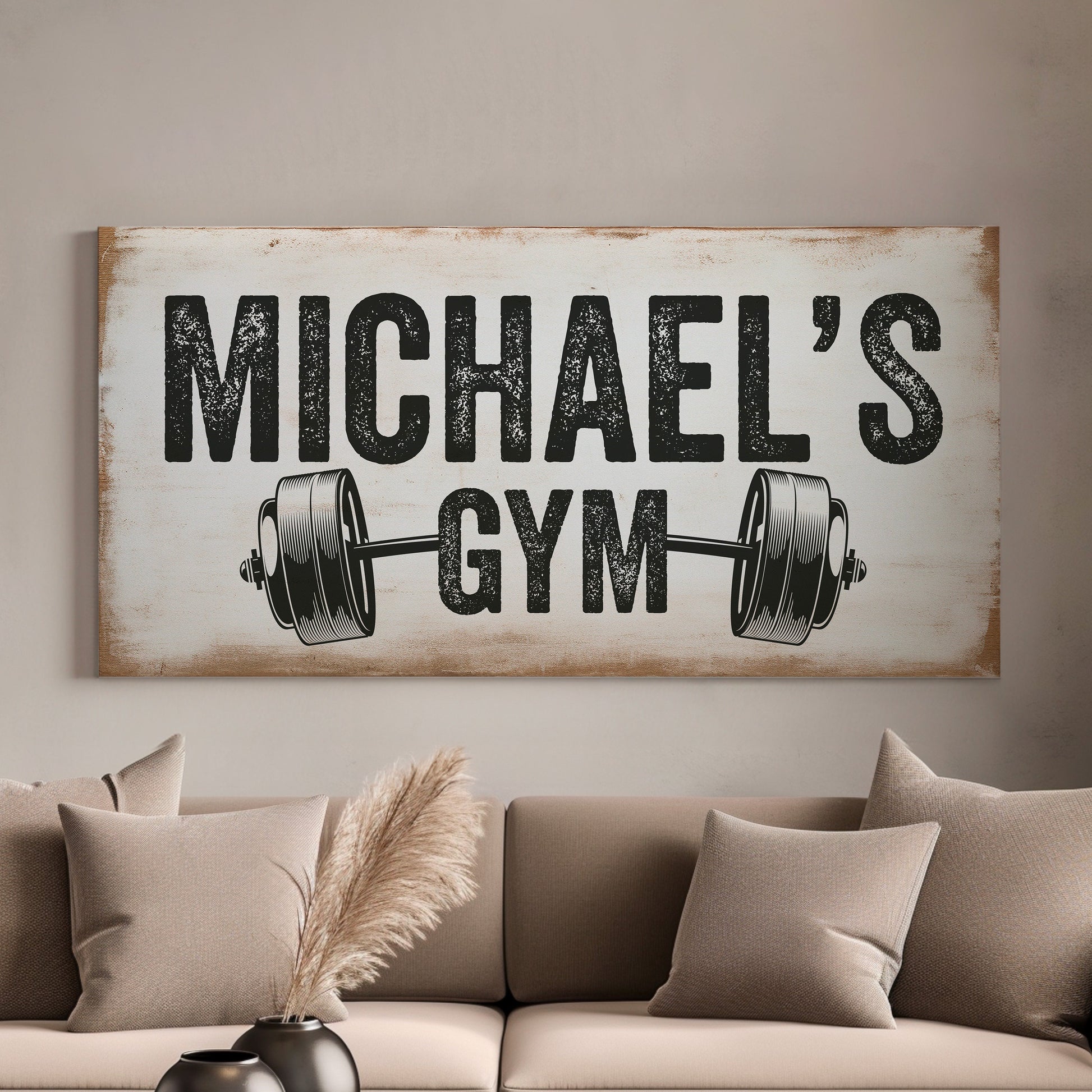 Custom Home Gym Sign, Man cave Sign Personalized Fitness Gifts, Family Name Custom Fitness Center Decor Gym Logo Art Huge Canvas Wall Art