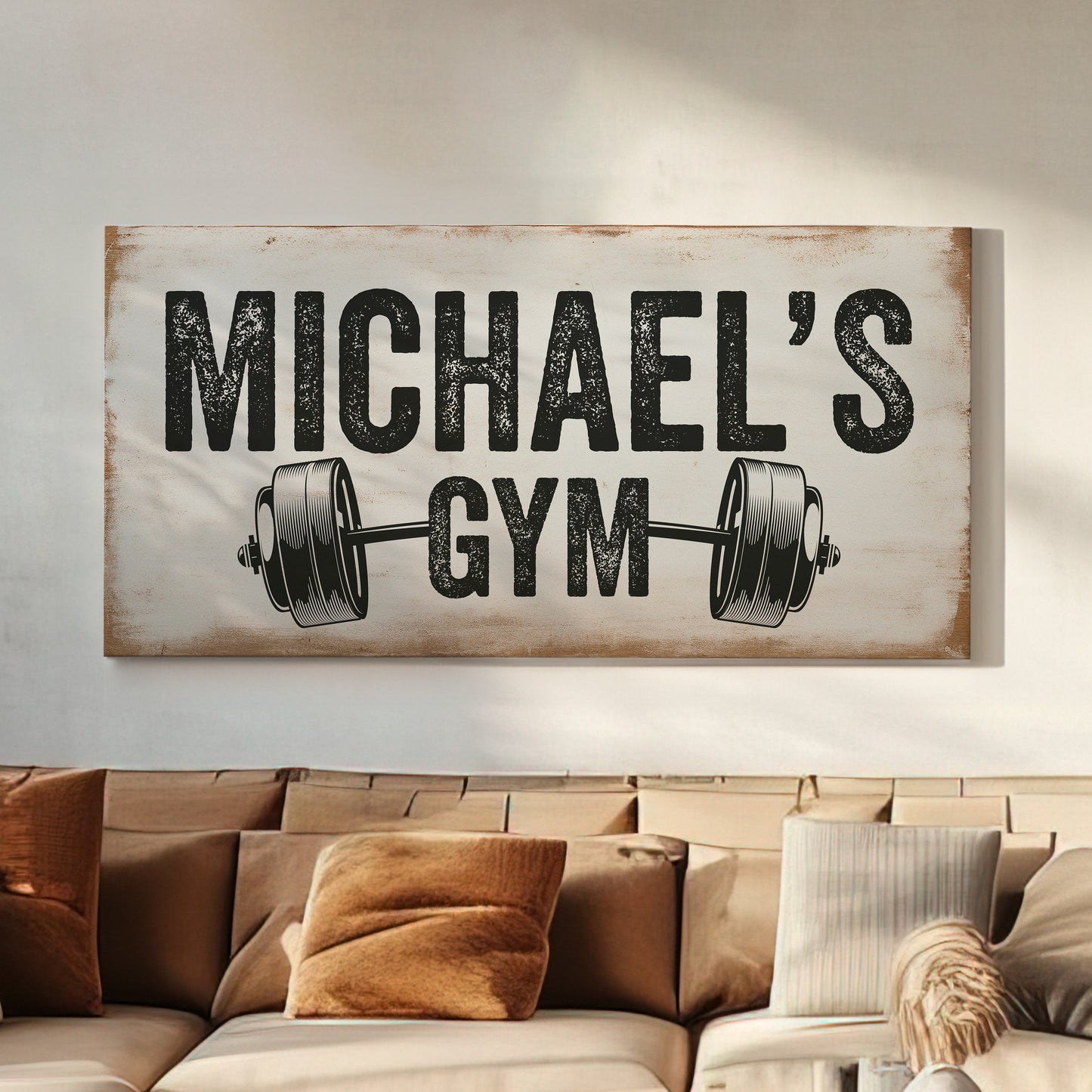 Custom Home Gym Sign, Man cave Sign Personalized Fitness Gifts, Family Name Custom Fitness Center Decor Gym Logo Art Huge Canvas Wall Art