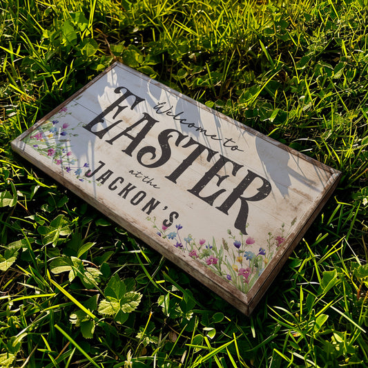 Custom Easter Family Name Sign, Carrot Patch Easter at the Decoration Rabbit Wall Art, Vintage Bunny Canvas, Spring Home Decor Wall Art