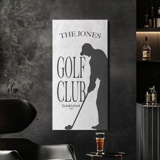 Golf Club Sign, Man cave Sign Personalized Golf Gifts, Custom Golf Team Wall Art Huge Vertical Canvas Wall Art